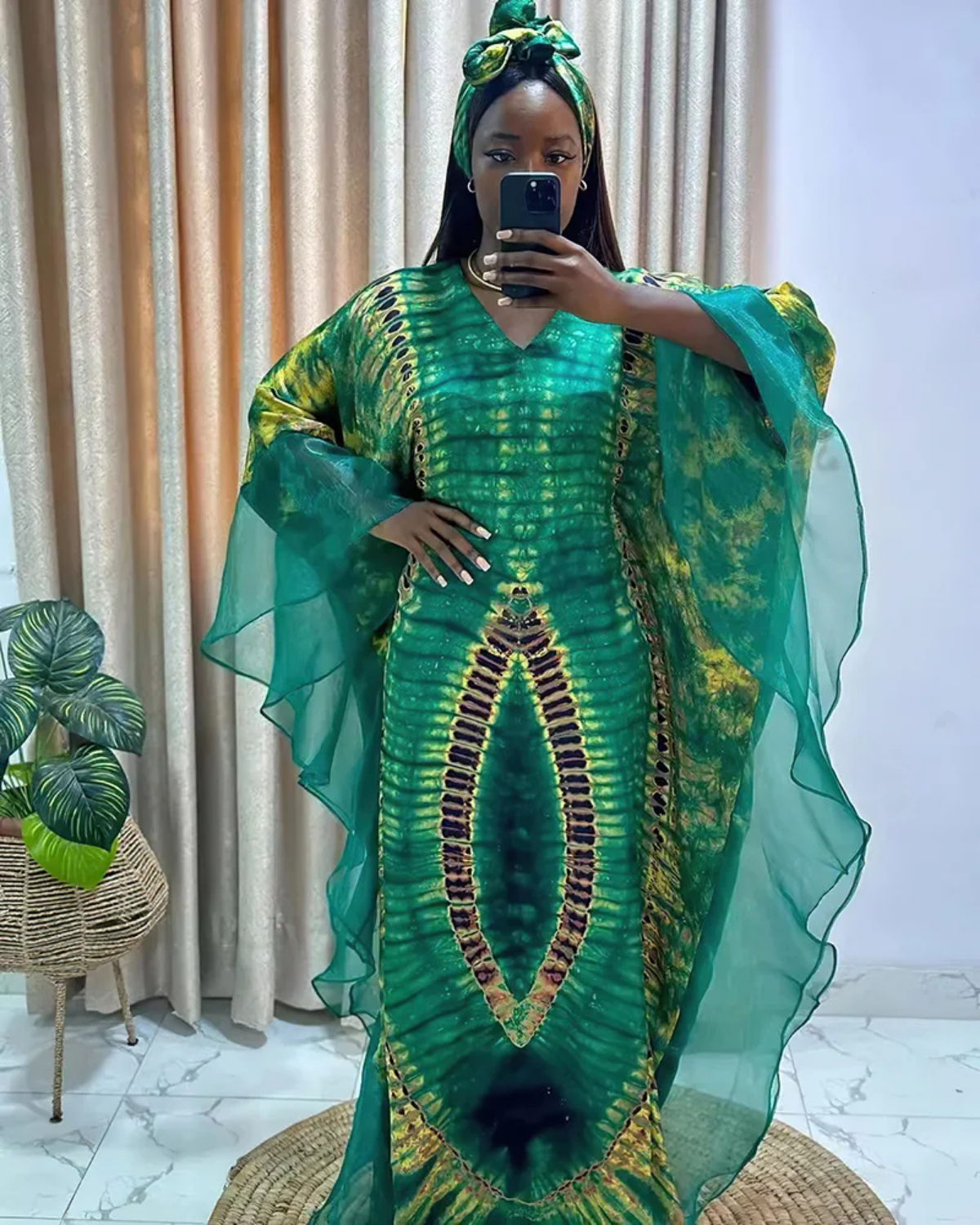 Plus Size 2024 Traditional Nigerian Mesh Patchwork Caftan Dress