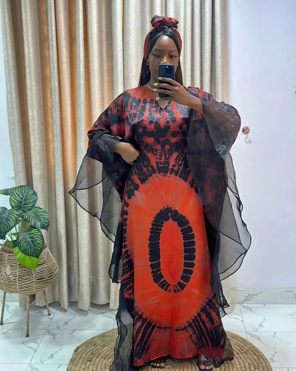 Plus Size 2024 Traditional Nigerian Mesh Patchwork Caftan Dress