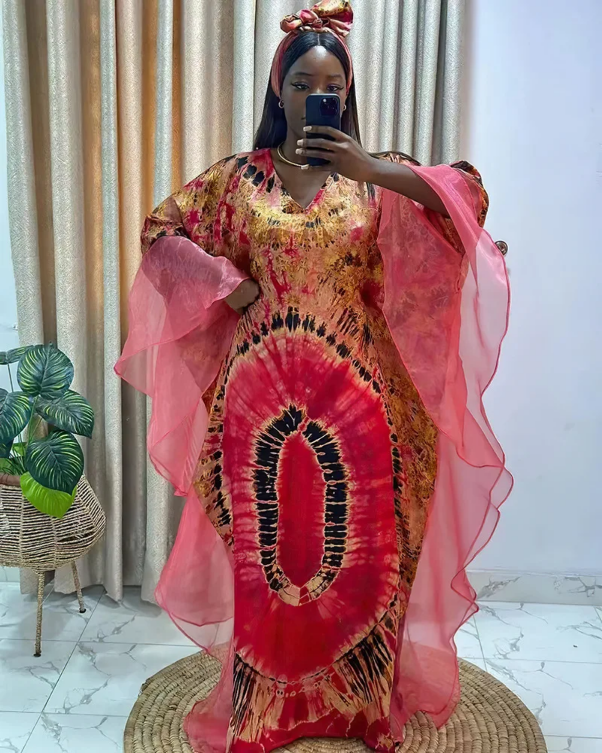 Plus Size 2024 Traditional Nigerian Mesh Patchwork Caftan Dress