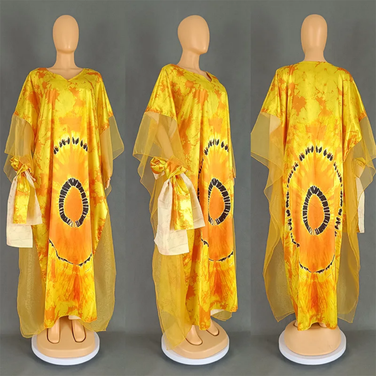 Plus Size 2024 Traditional Nigerian Mesh Patchwork Caftan Dress