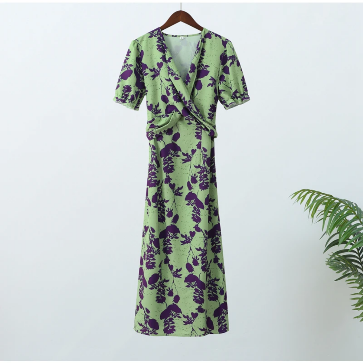 Summer  Contrasting Print Elegant Slim V Neck Short Sleeve Maxi Dresses
