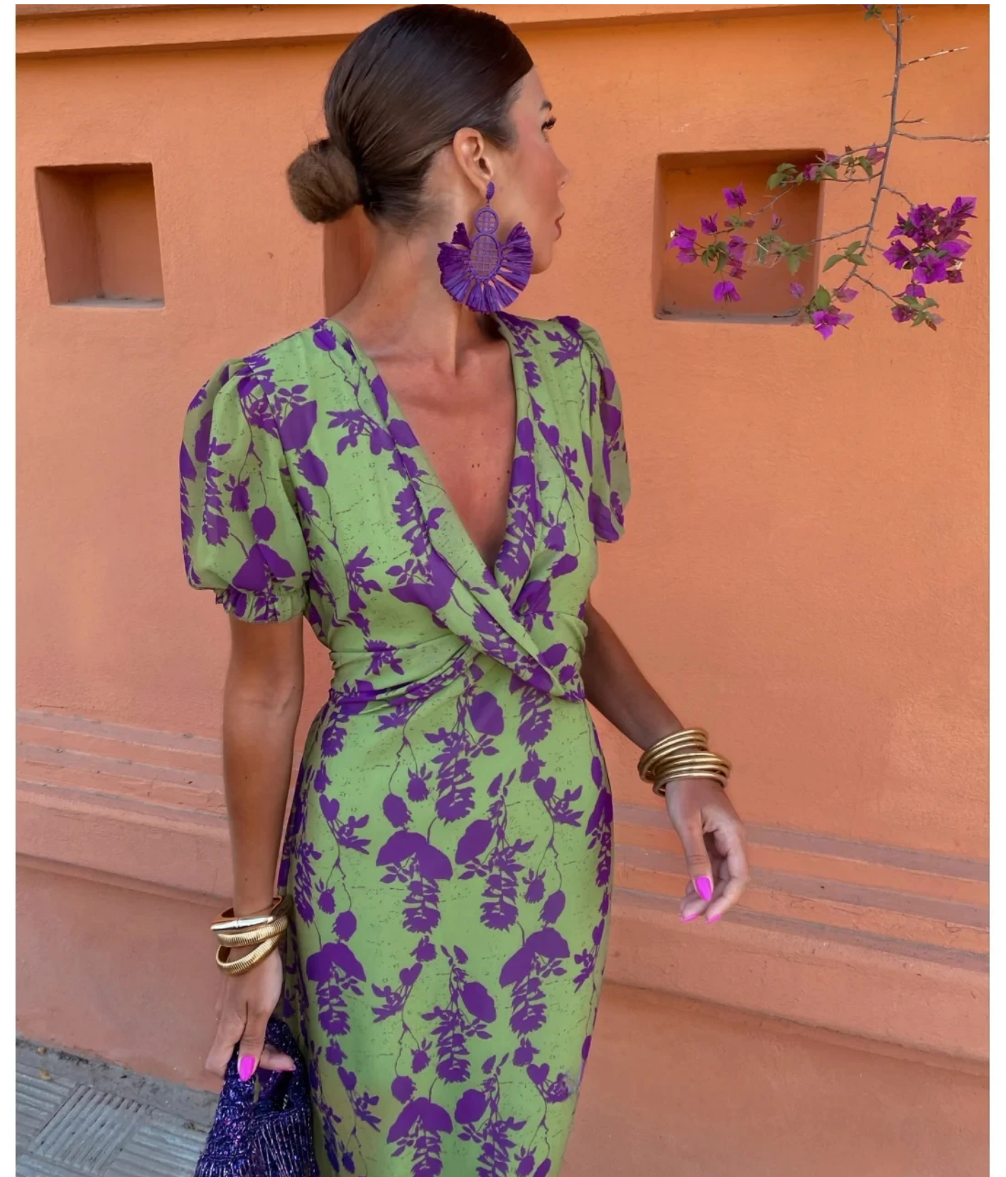 Summer  Contrasting Print Elegant Slim V Neck Short Sleeve Maxi Dresses