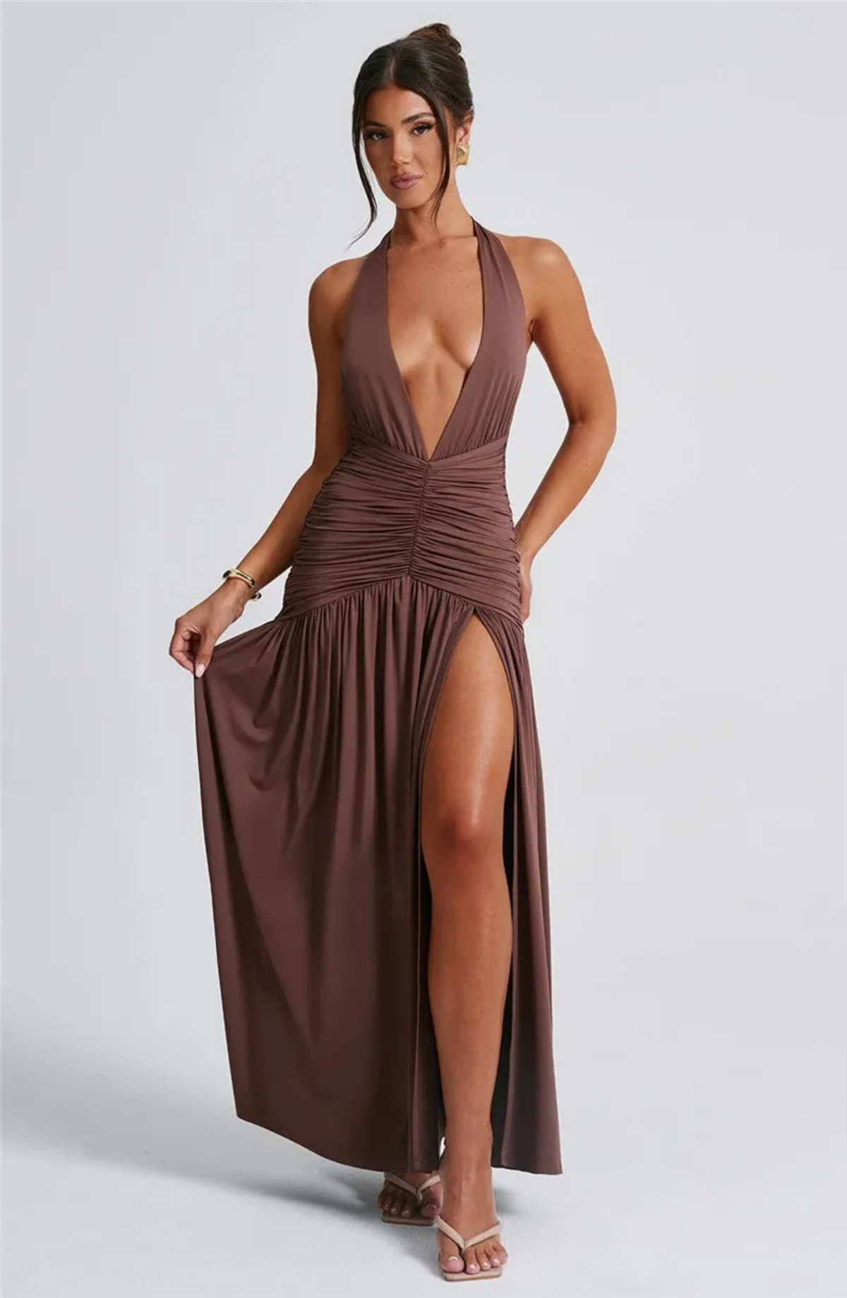Halter Deep V Neck Backless Maxi Dress Shequila's Fashions Halter Deep V Neck Backless Maxi Dress Shequila's Fashions