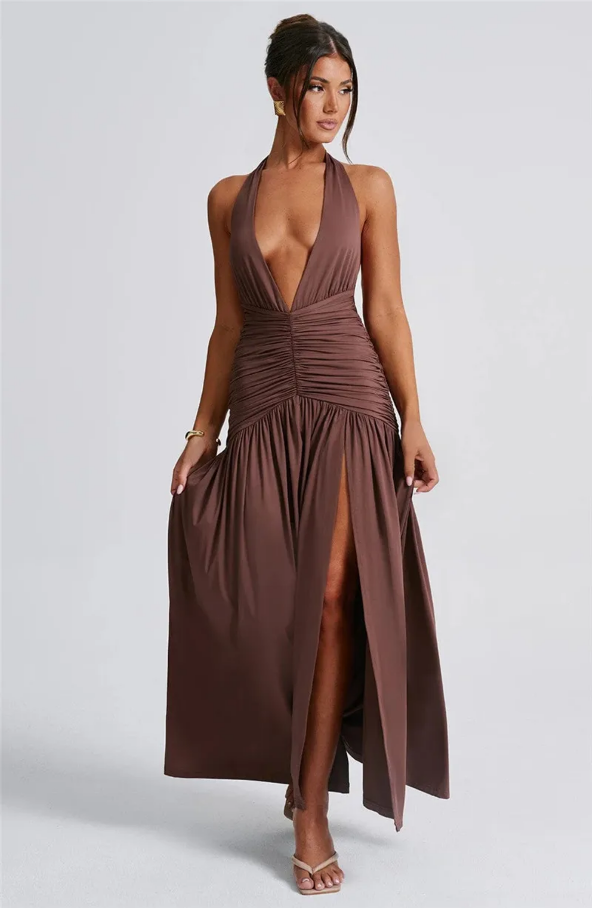 deep v neck backless maxi dress Venice V-Neck Maxi Dress in Red, flirty formal maxi, romantic gala dress, chic tie-front maxi, Women's dress, SOERA