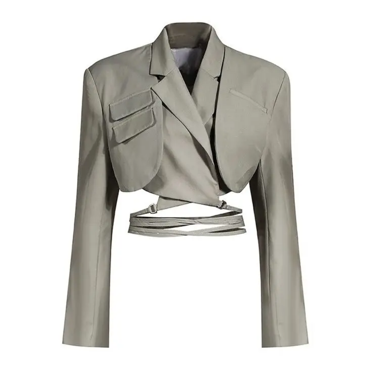 Double Layer Bandage Slim Long Sleeve Pocket Short Jacket New