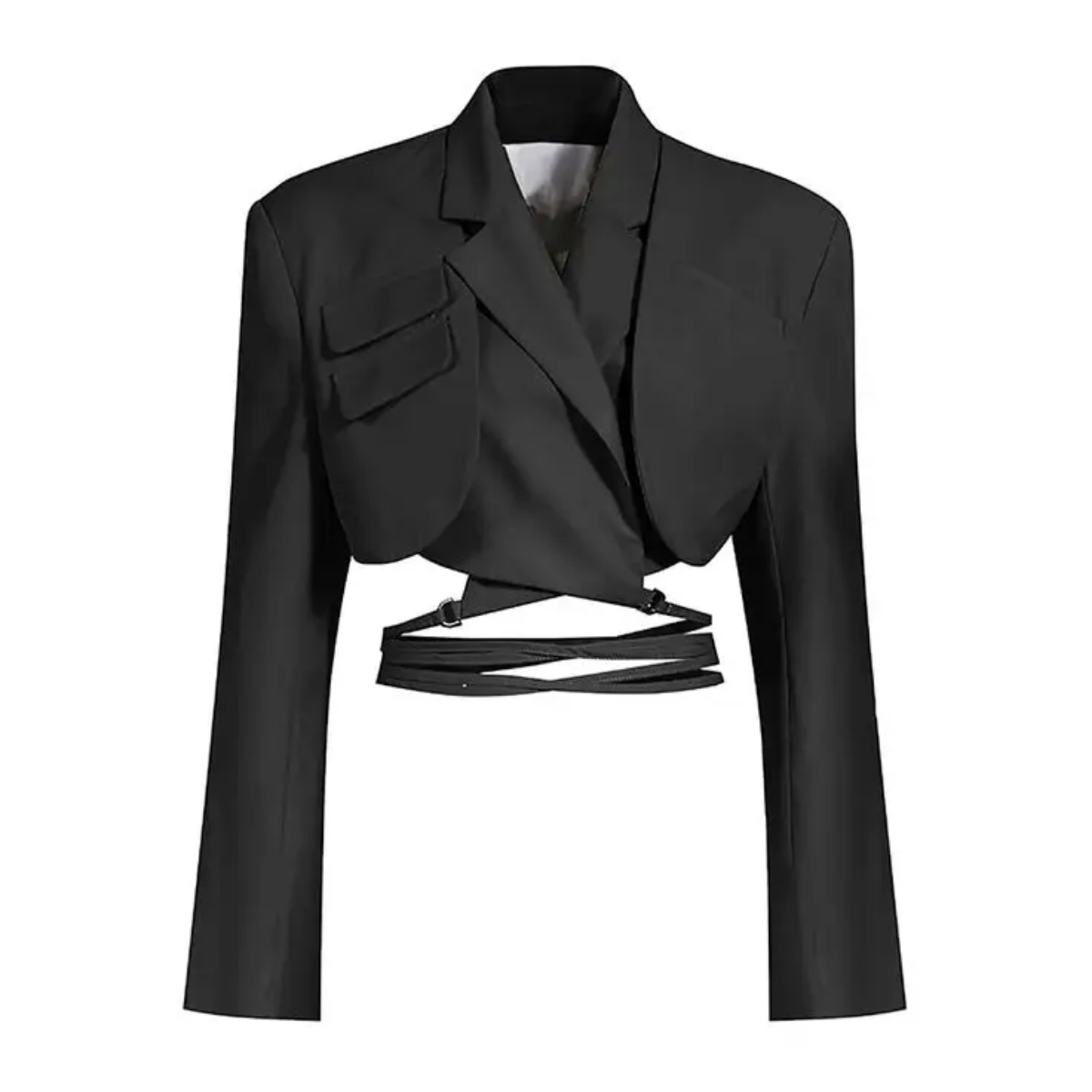 Double Layer Bandage Slim Long Sleeve Pocket Short Jacket New