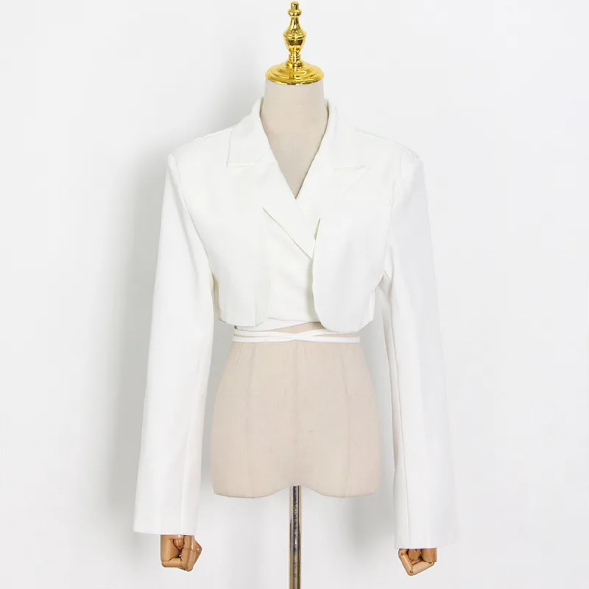 Double Layer Bandage Slim Long Sleeve Pocket Short Jacket New