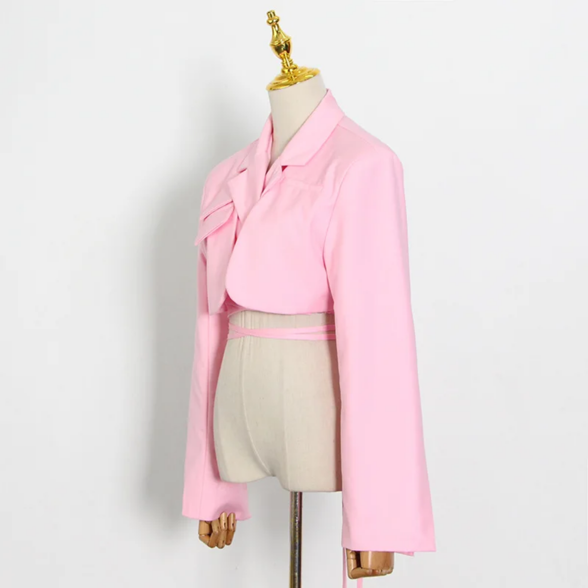 Double Layer Bandage Slim Long Sleeve Pocket Short Jacket New