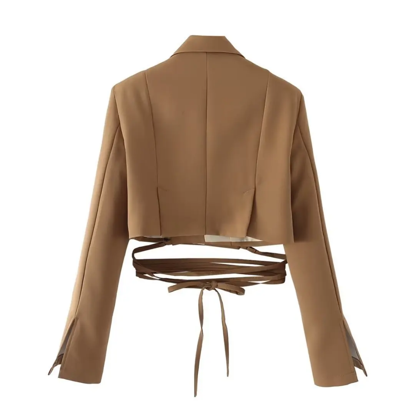 Double Layer Bandage Slim Long Sleeve Pocket Short Jacket New