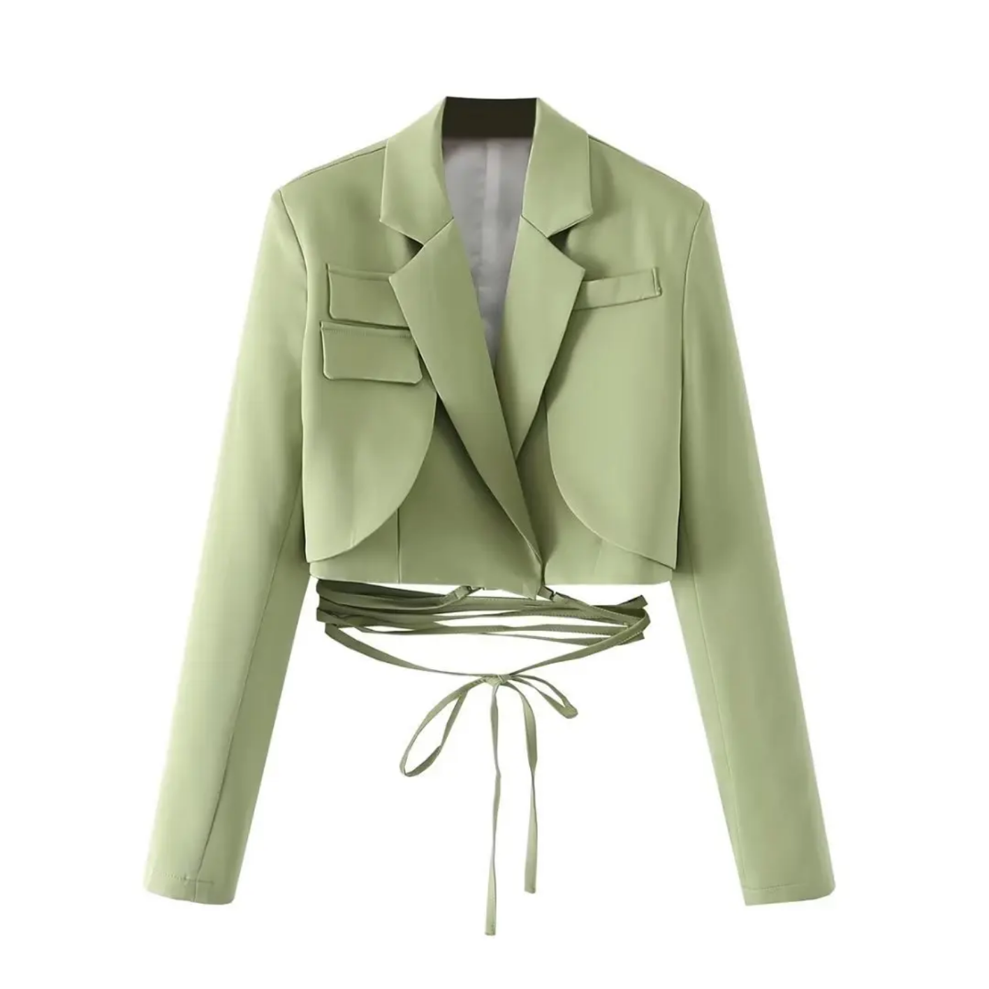 Double Layer Bandage Slim Long Sleeve Pocket Short Jacket New
