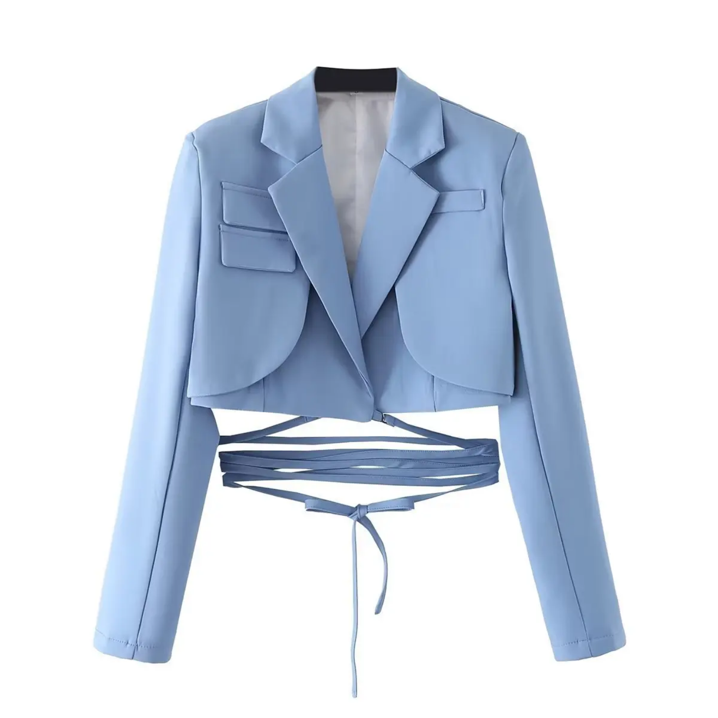 Double Layer Bandage Slim Long Sleeve Pocket Short Jacket New