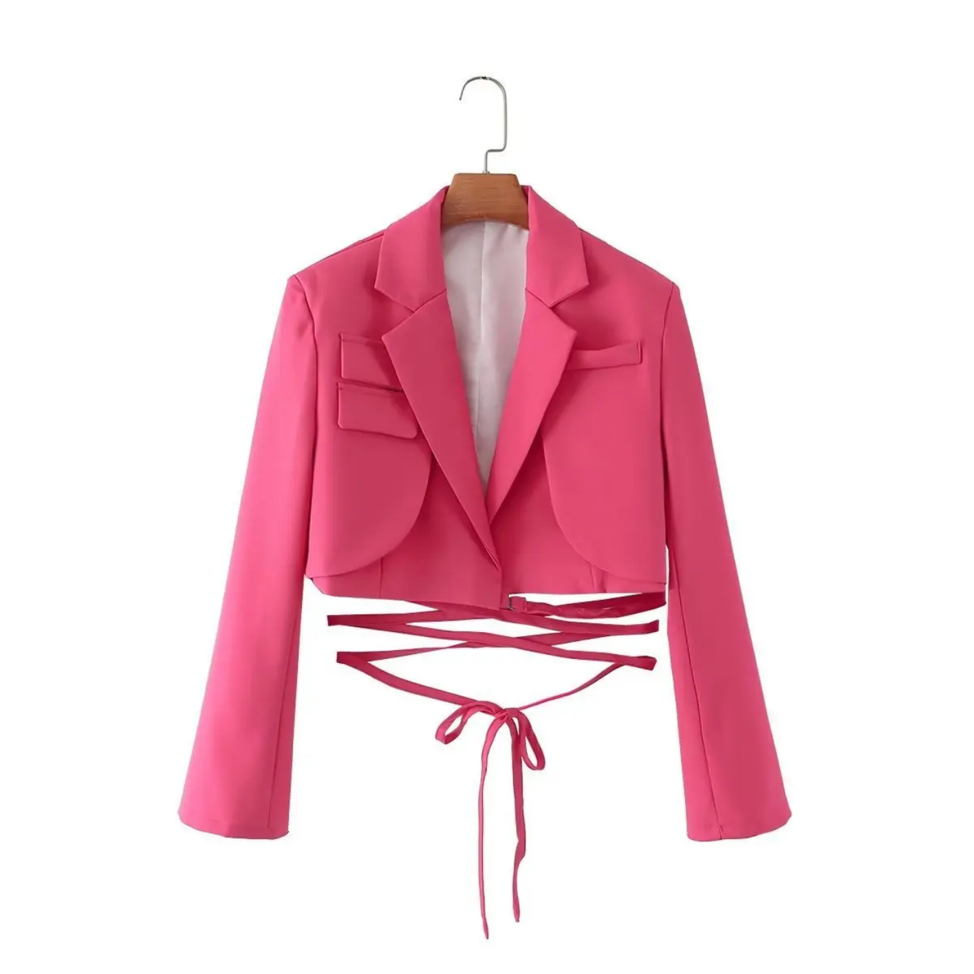 Double Layer Bandage Slim Long Sleeve Pocket Short Jacket New