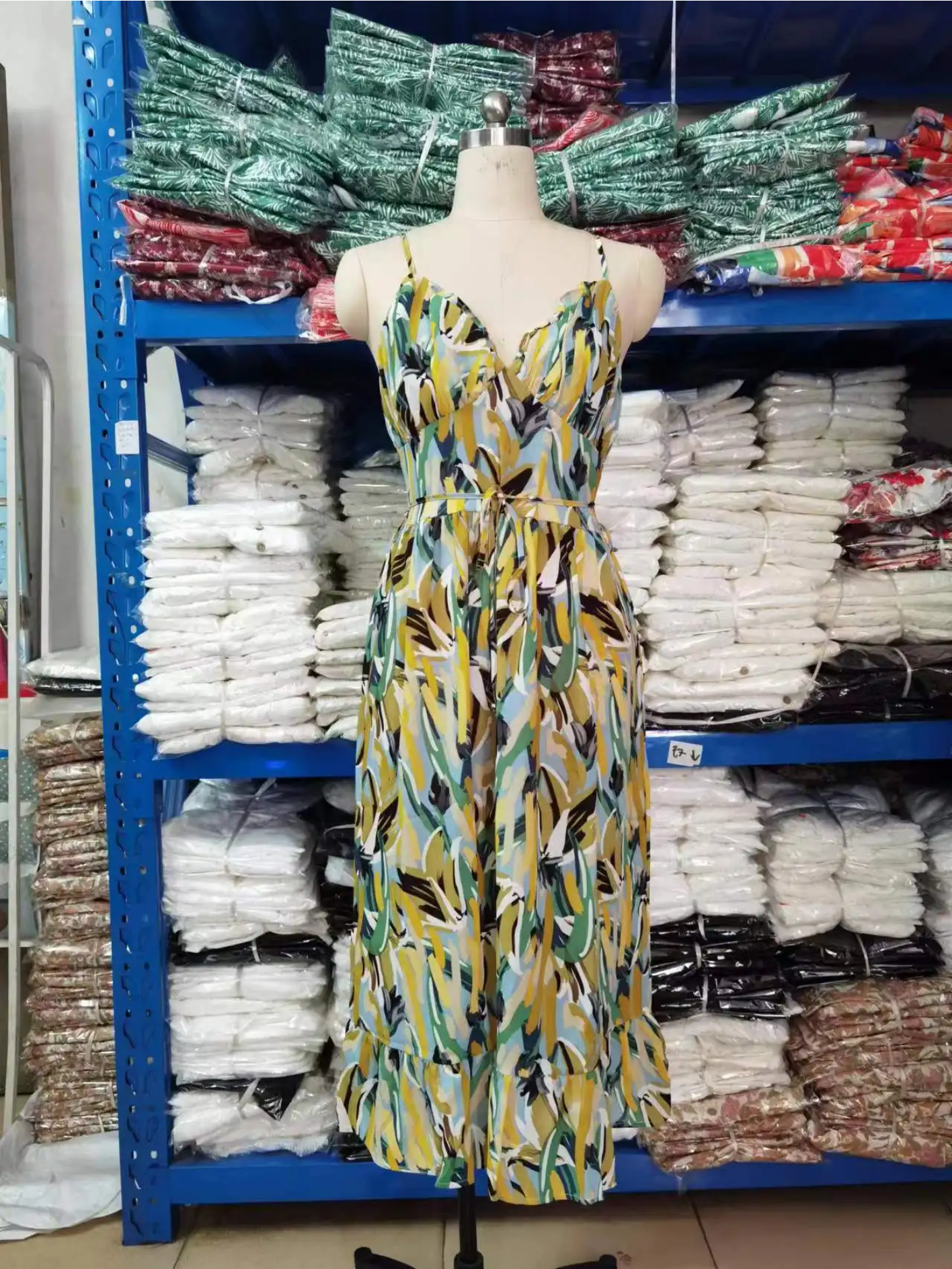 Summer Sexy Spaghetti Strap Deep V-neck Ruffles Patchwork Long Beach  Dress