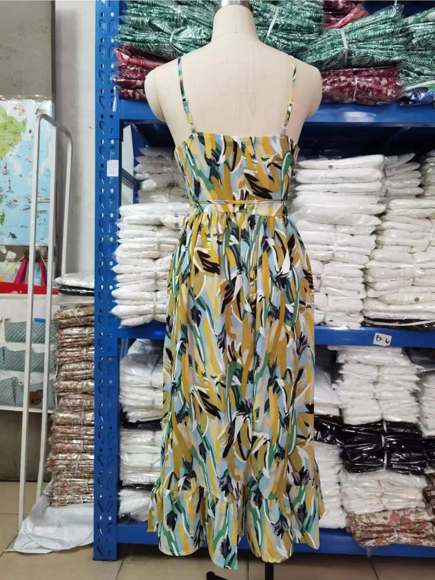 Summer Sexy Spaghetti Strap Deep V-neck Ruffles Patchwork Long Beach  Dress