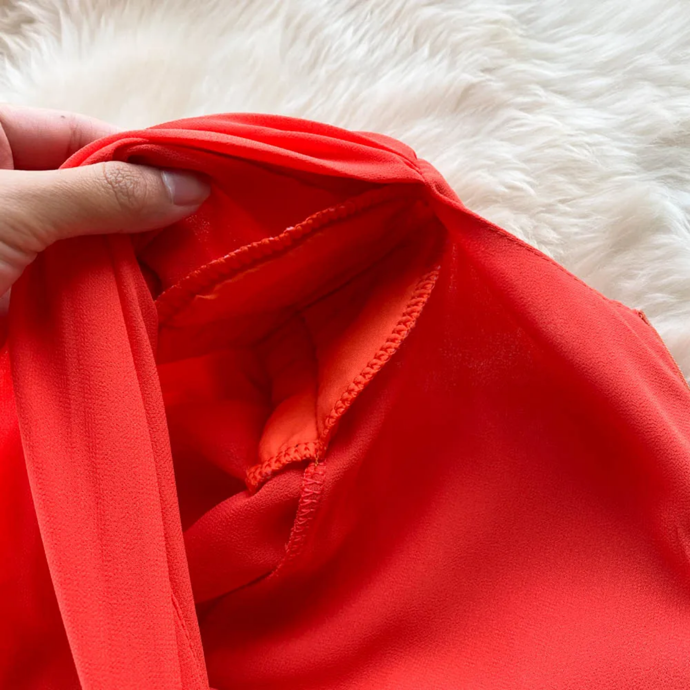Summer Fashion Solid Color V Neck Buttons Puff Sleeve High Waist Chiffon Dress