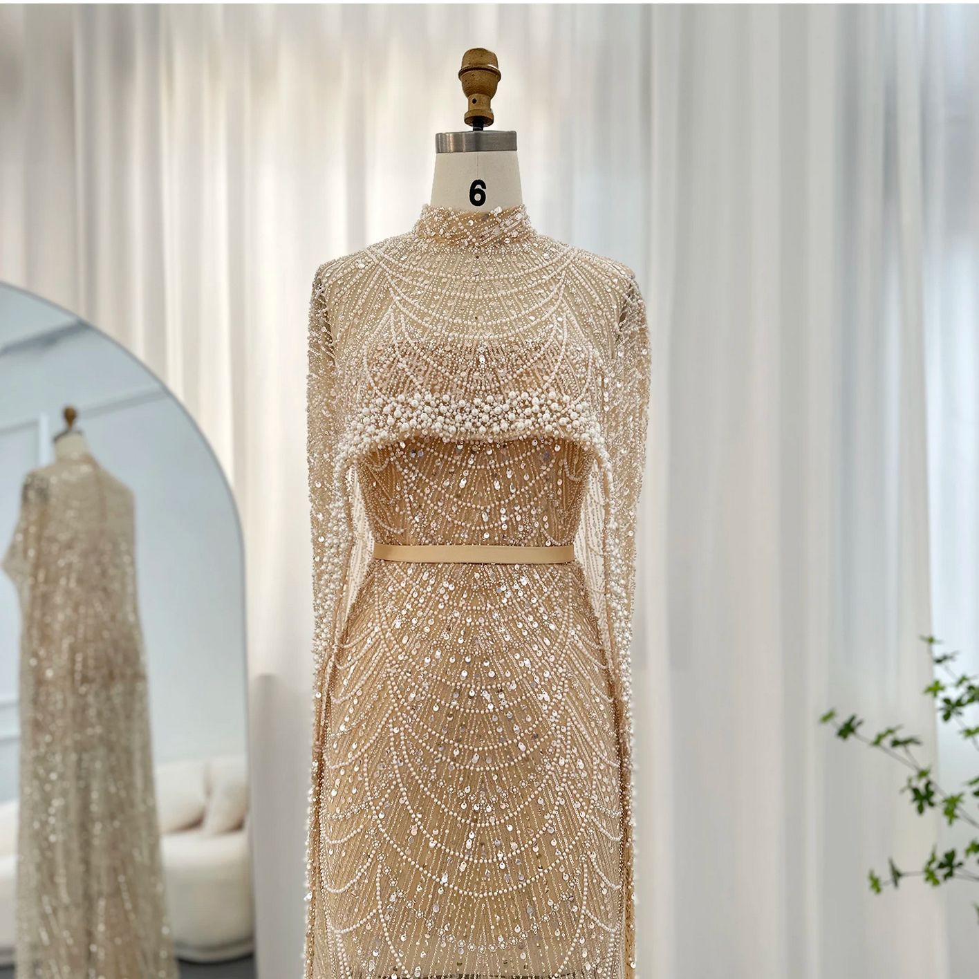Luxury Pearls Dubai Evening Dresses with Cape