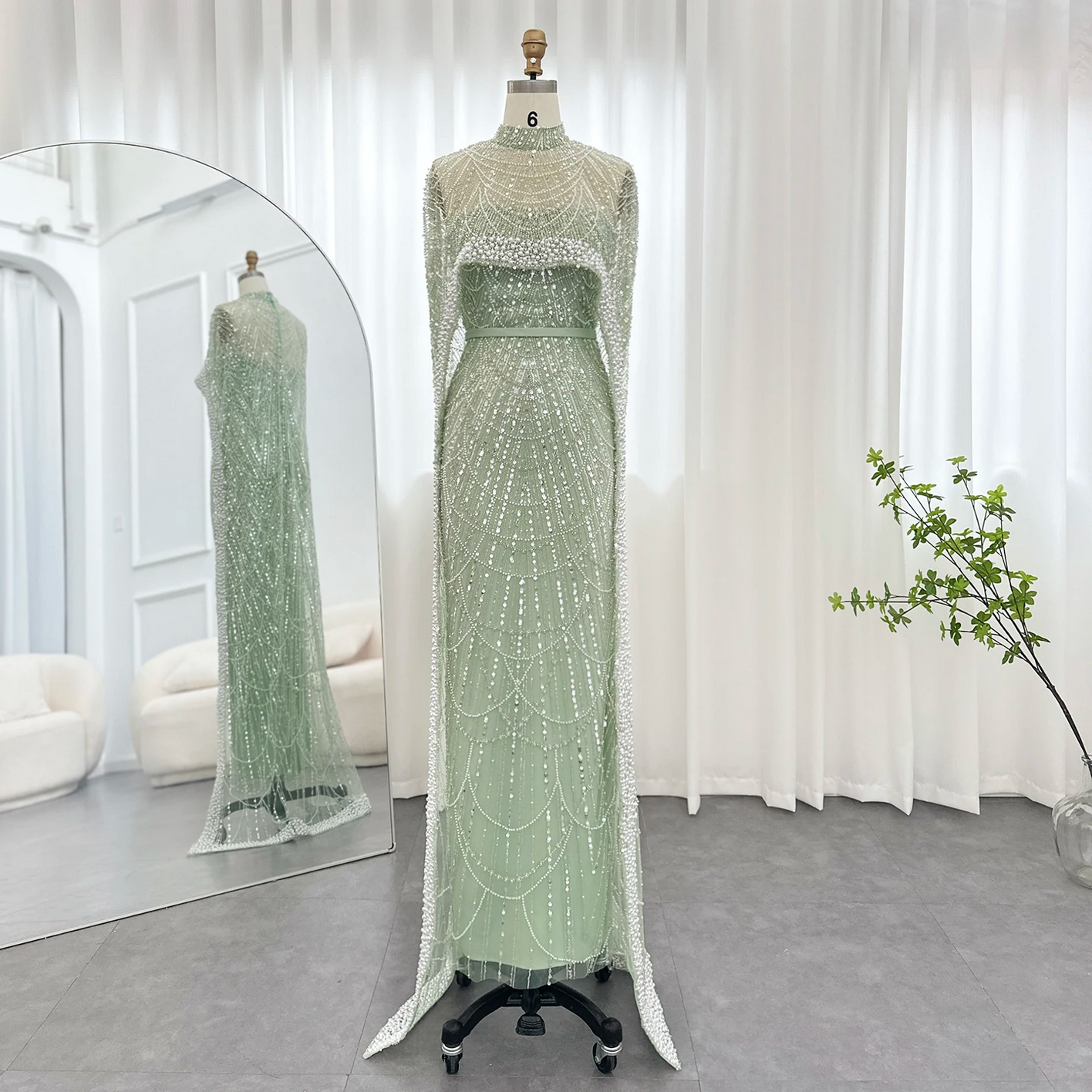 Luxury Pearls Dubai Evening Dresses with Cape