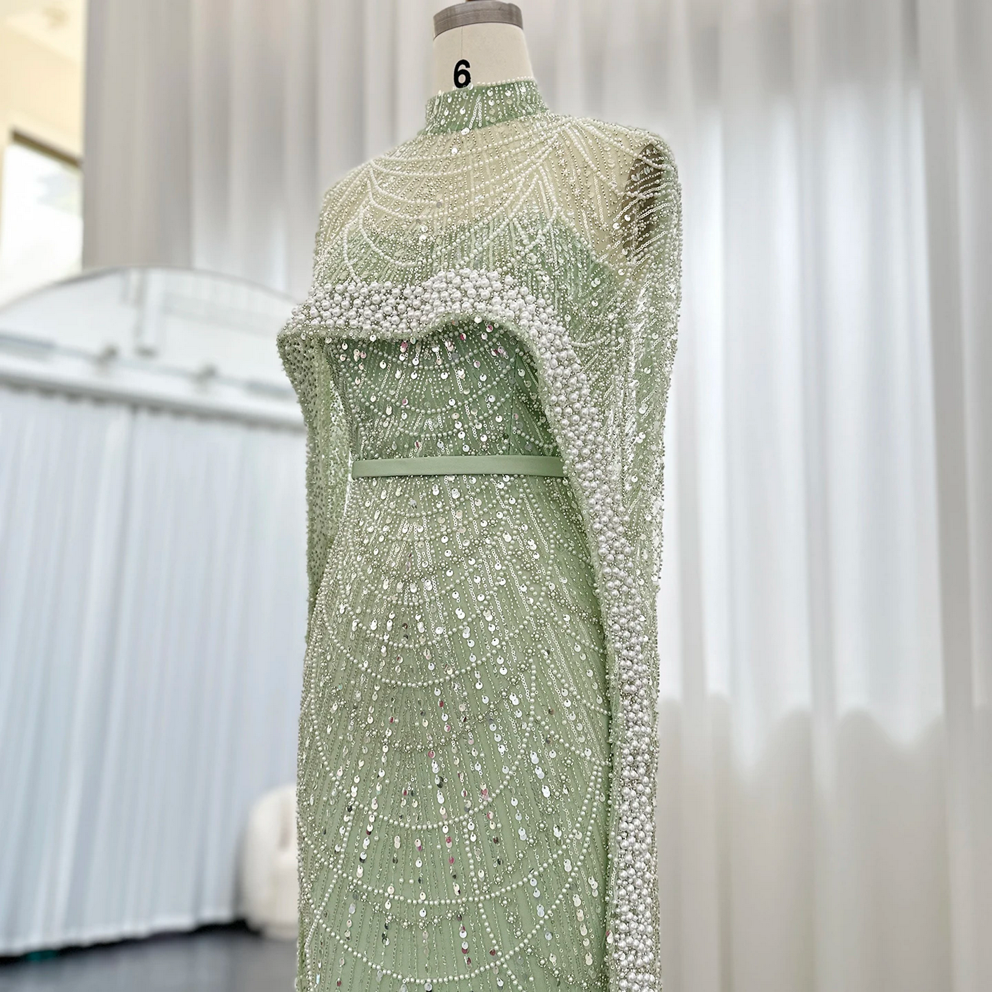 Luxury Pearls Dubai Evening Dresses with Cape