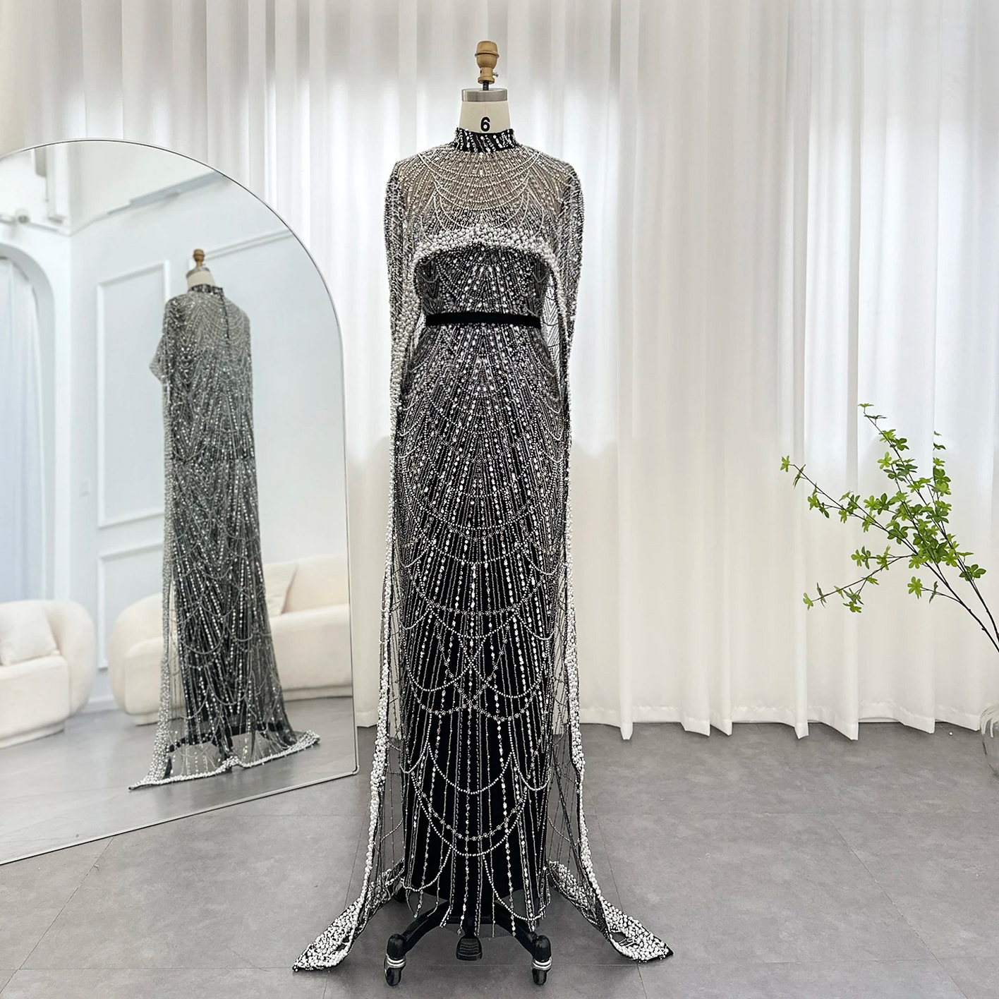 Luxury Pearls Dubai Evening Dresses with Cape