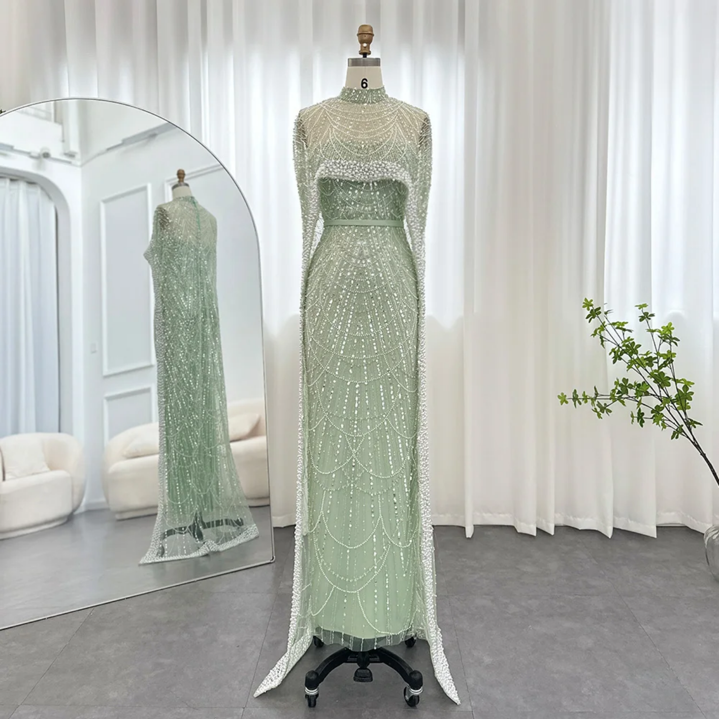 Luxury Pearls Dubai Evening Dresses with Cape