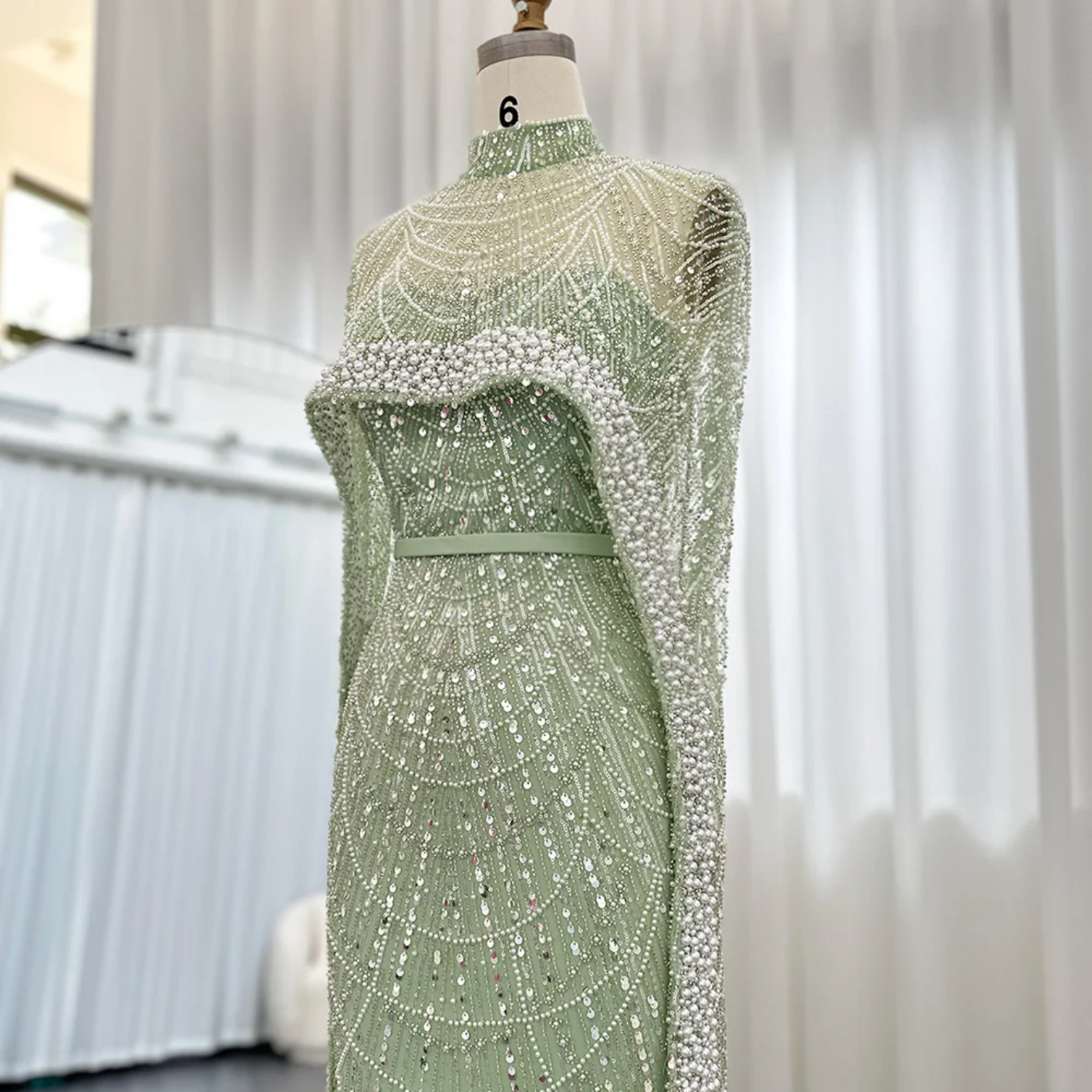 Luxury Pearls Dubai Evening Dresses with Cape