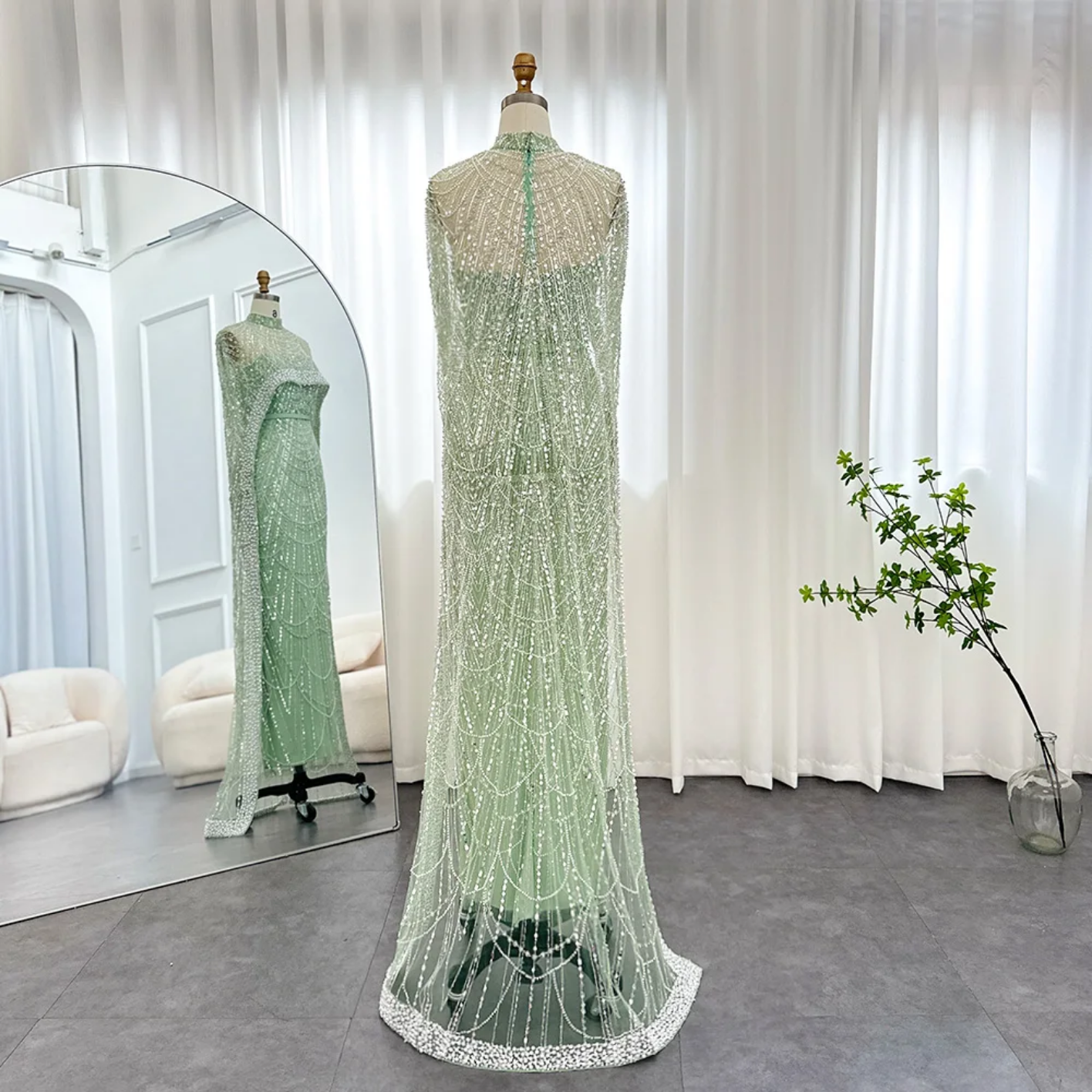 Luxury Pearls Dubai Evening Dresses with Cape