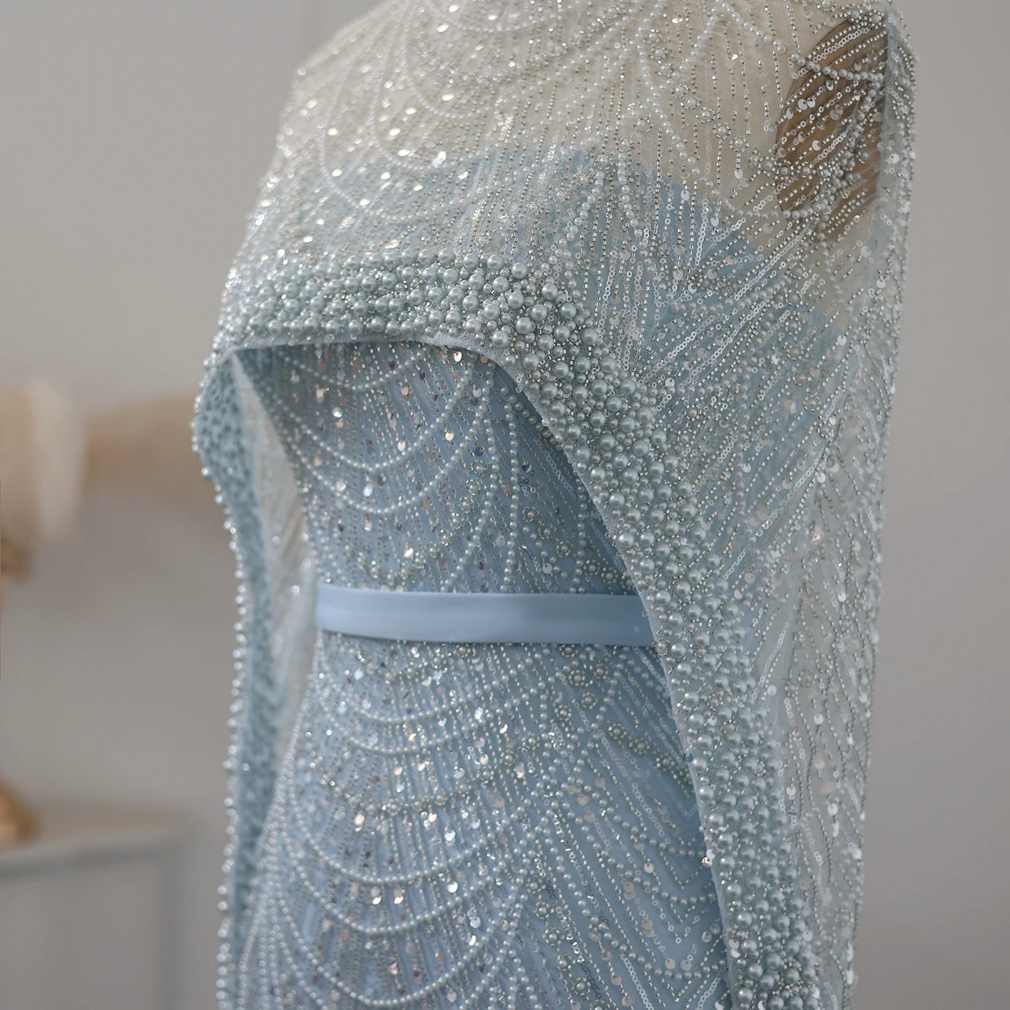 Luxury Pearls Dubai Evening Dresses with Cape