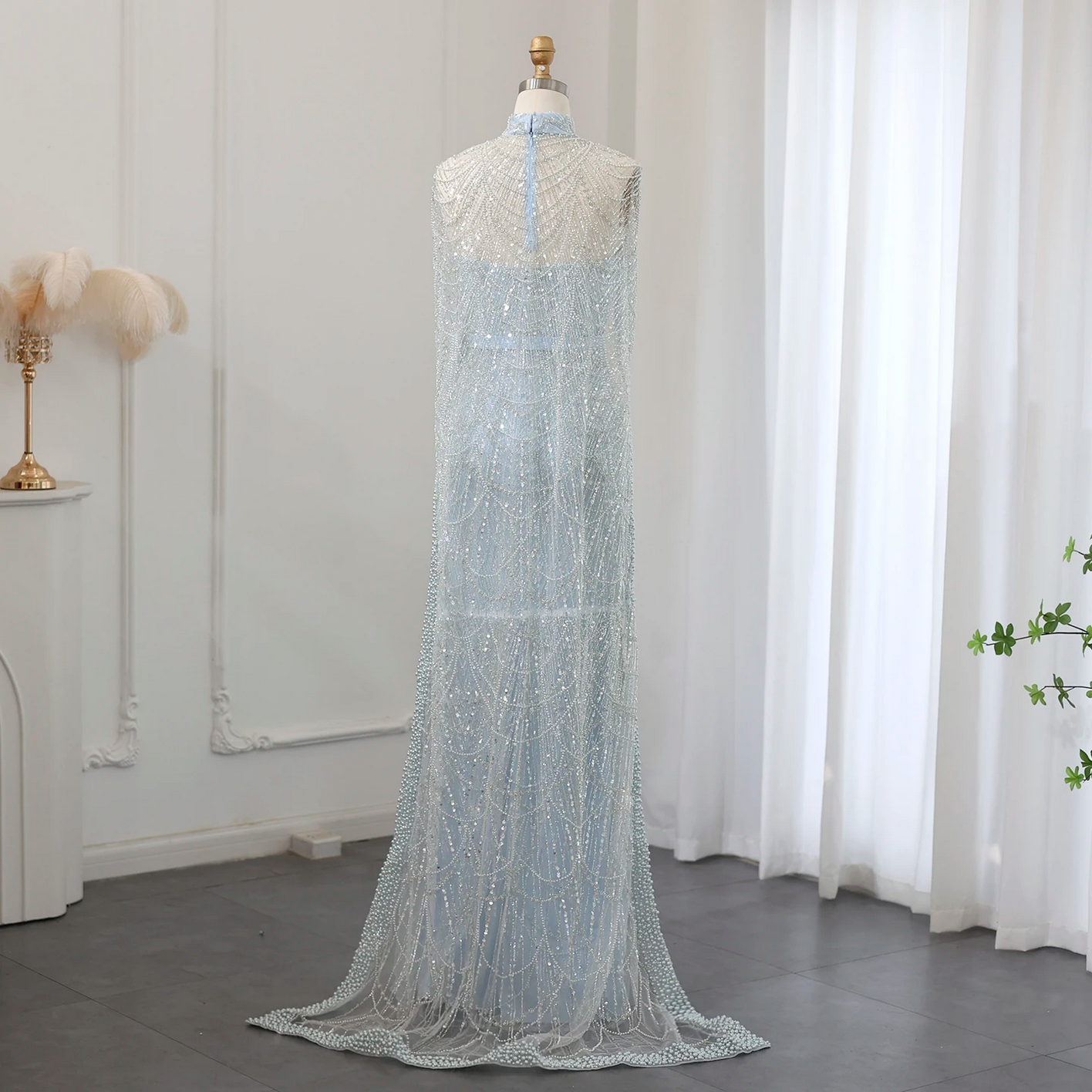 Luxury Pearls Dubai Evening Dresses with Cape