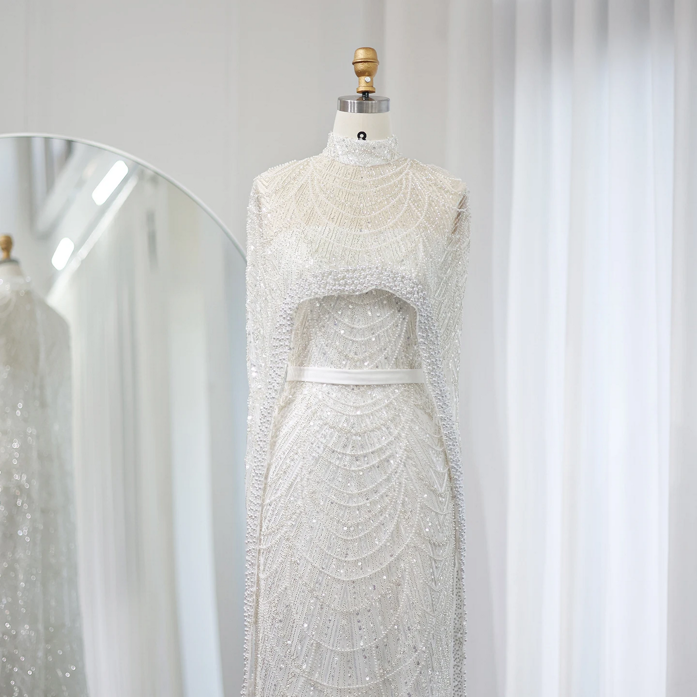 Luxury Pearls Dubai Evening Dresses with Cape