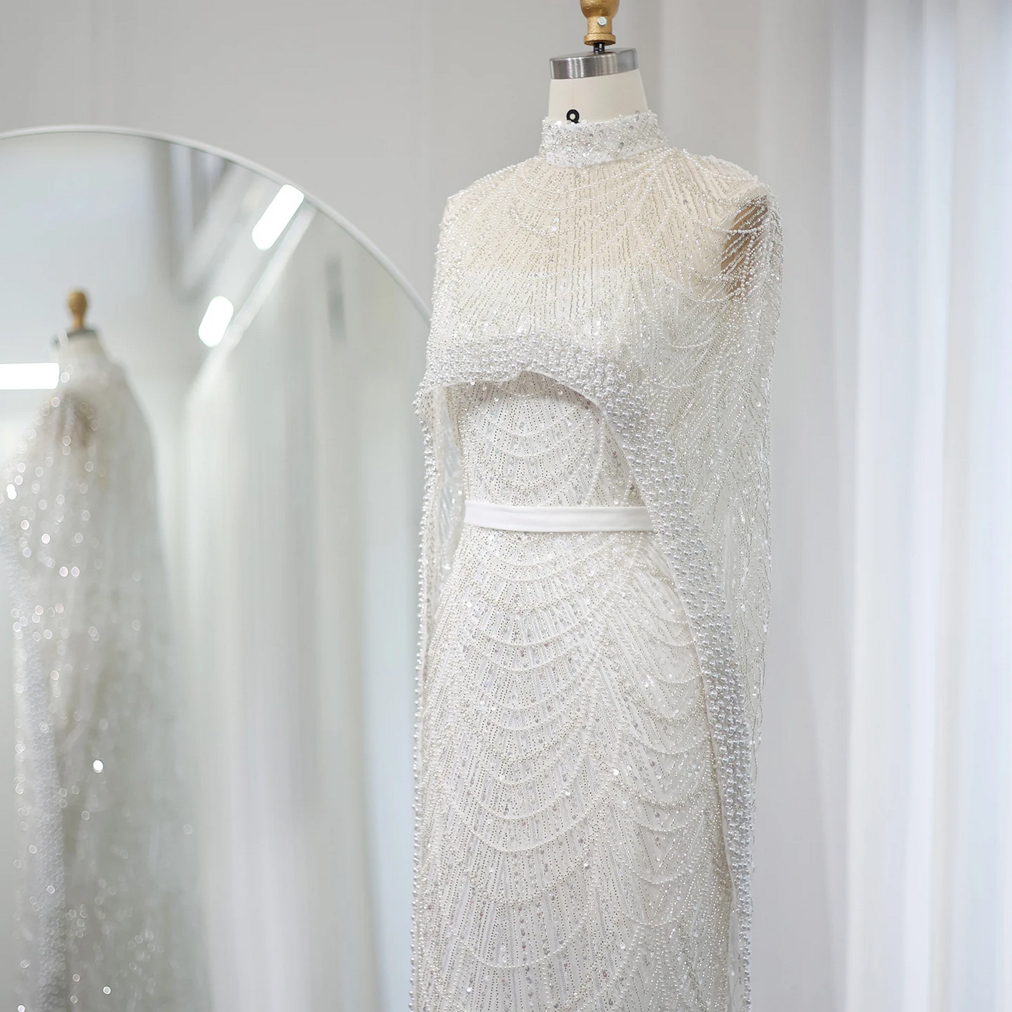 Luxury Pearls Dubai Evening Dresses with Cape