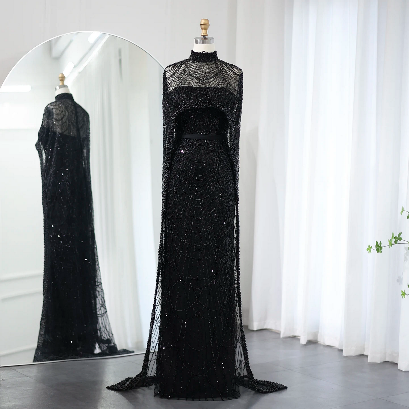 Luxury Pearls Dubai Evening Dresses with Cape