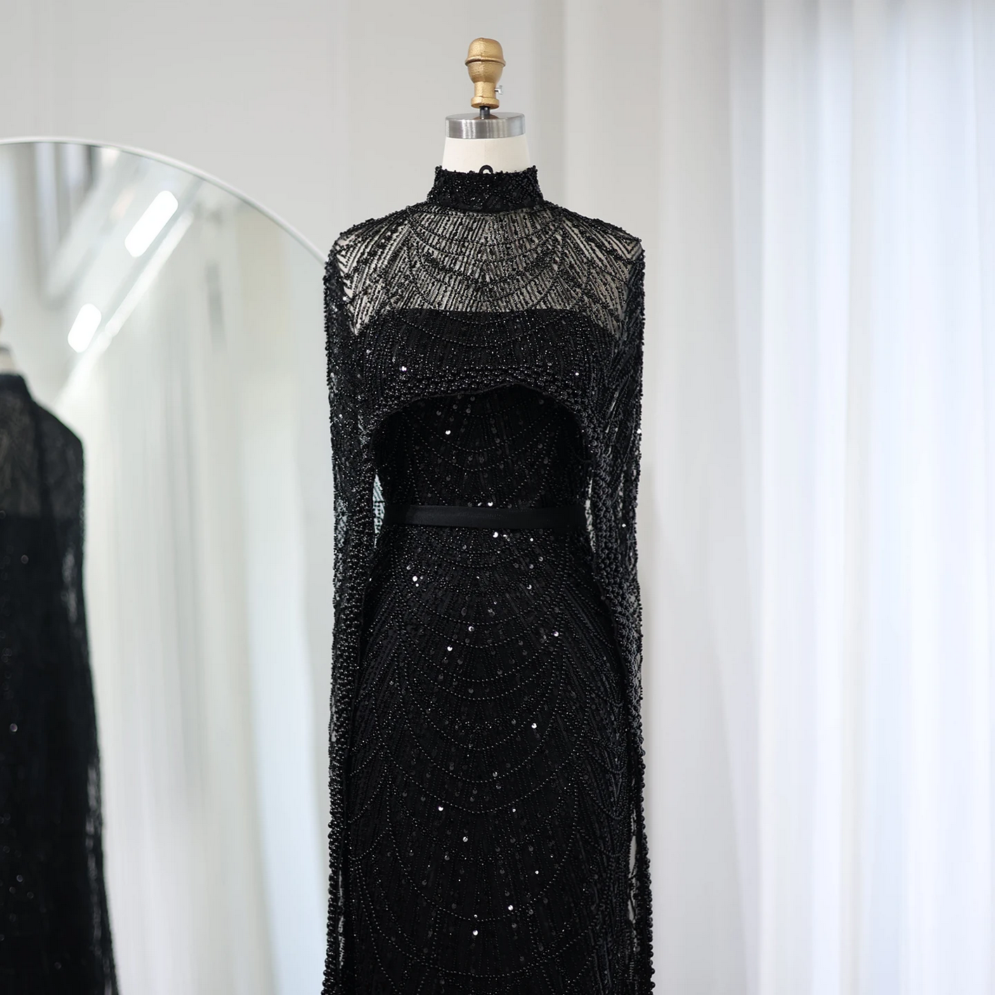 Luxury Pearls Dubai Evening Dresses with Cape