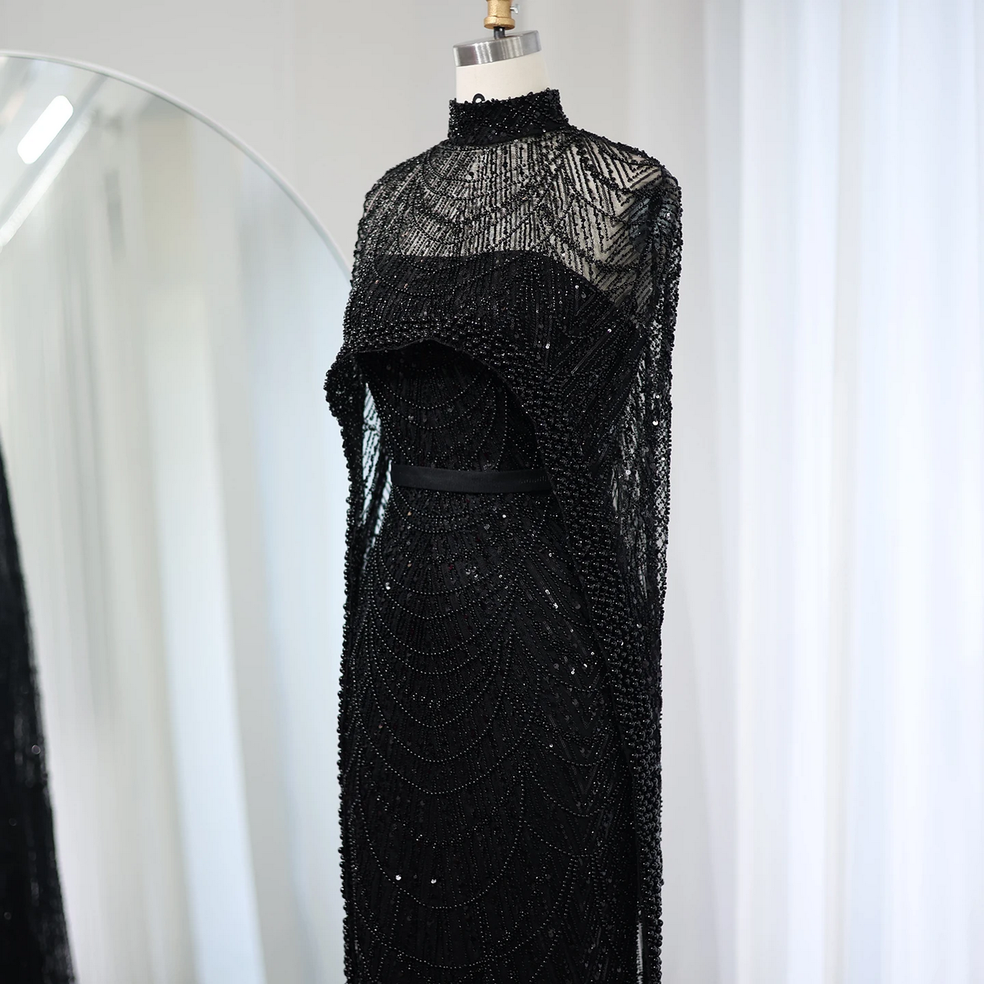 Luxury Pearls Dubai Evening Dresses with Cape