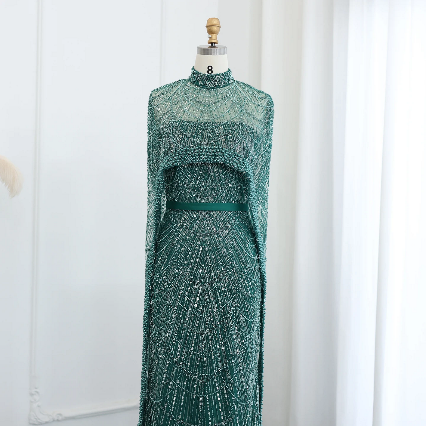 Luxury Pearls Dubai Evening Dresses with Cape