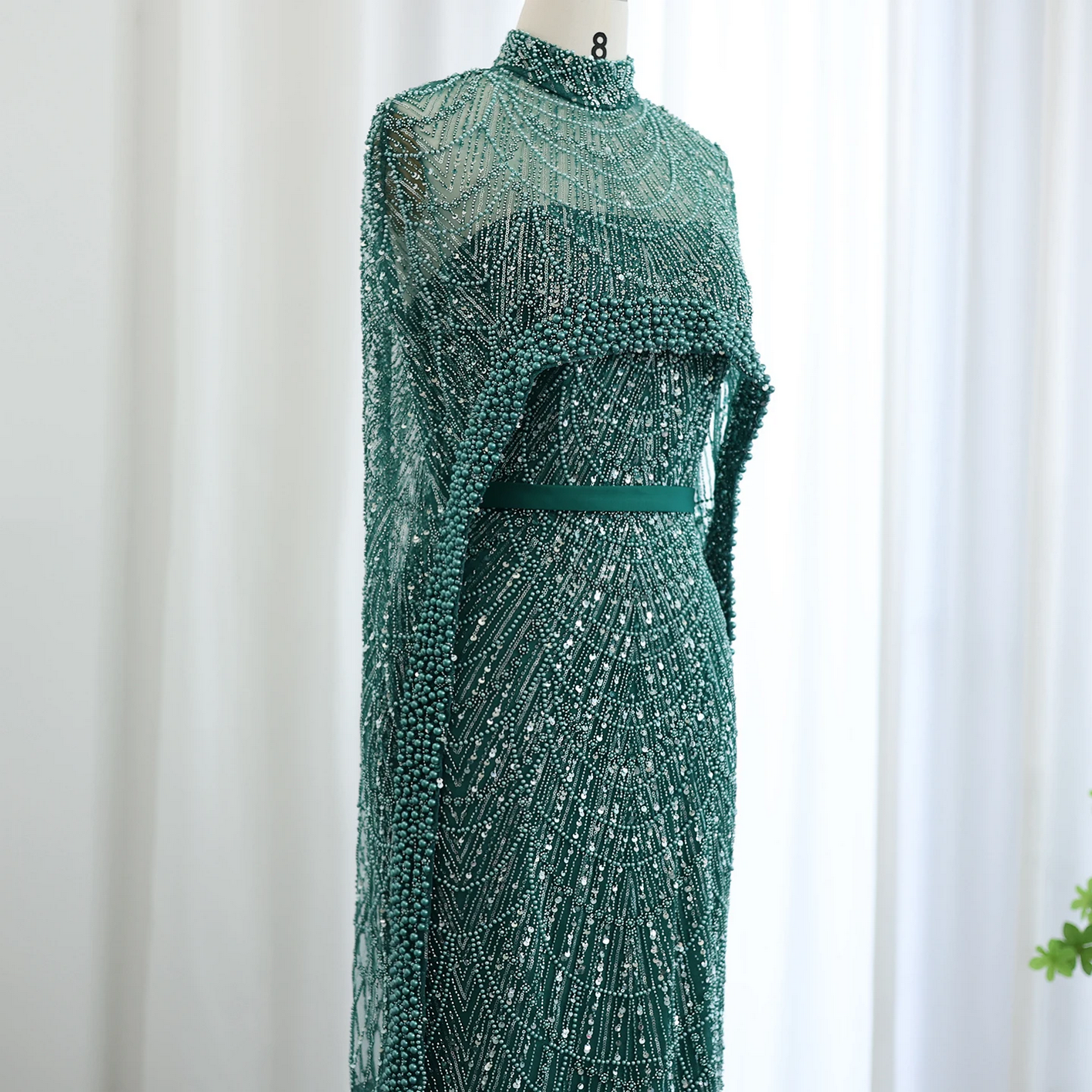 Luxury Pearls Dubai Evening Dresses with Cape