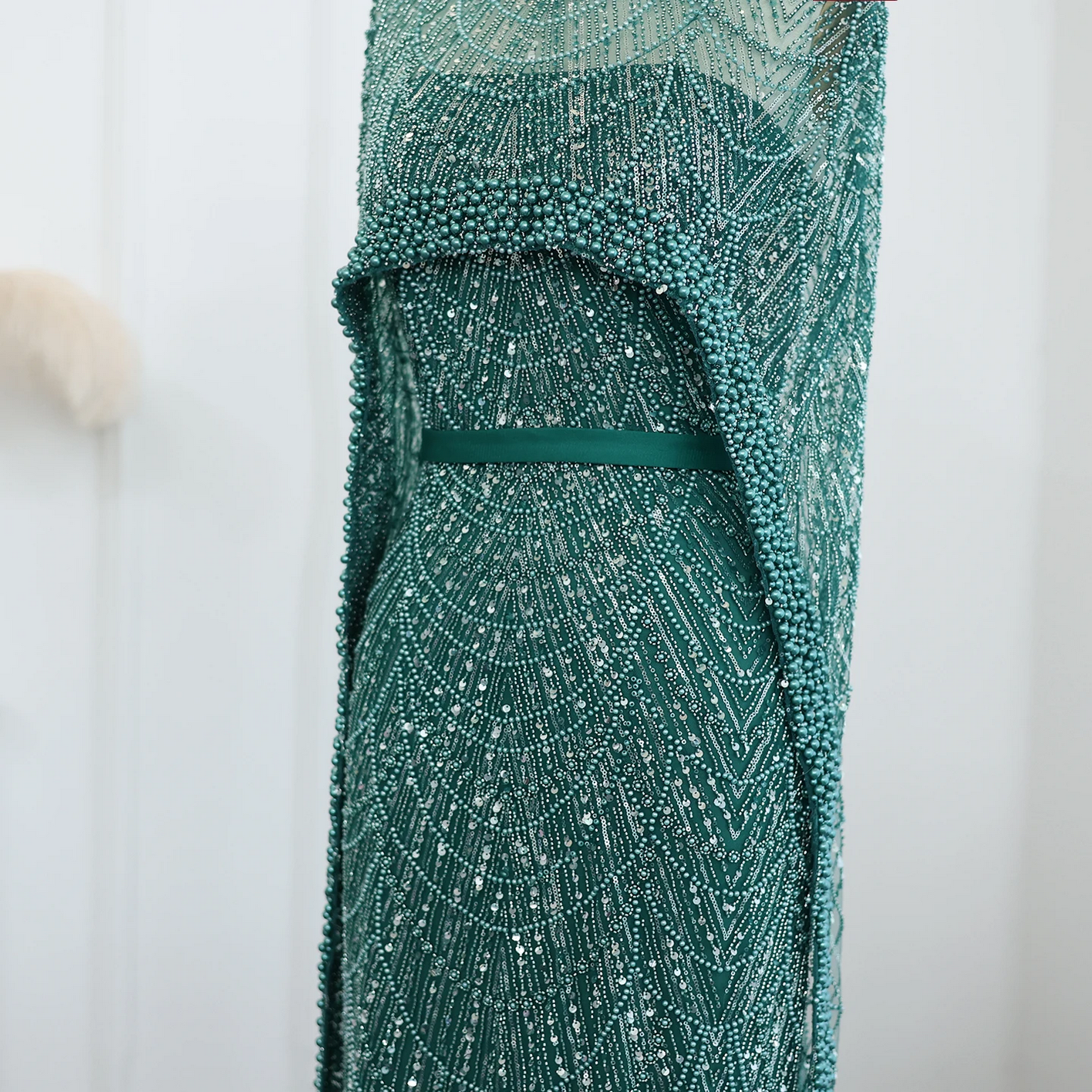 Luxury Pearls Dubai Evening Dresses with Cape
