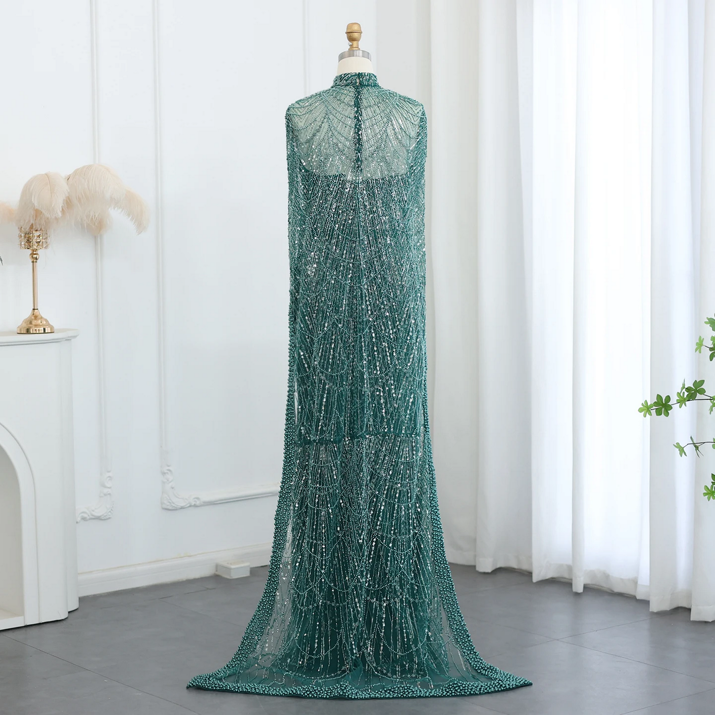Luxury Pearls Dubai Evening Dresses with Cape