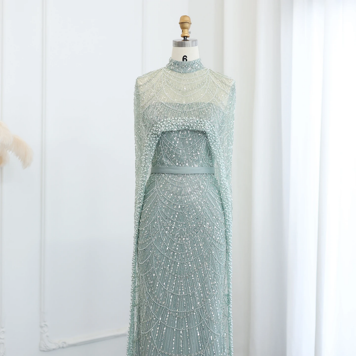 Luxury Pearls Dubai Evening Dresses with Cape
