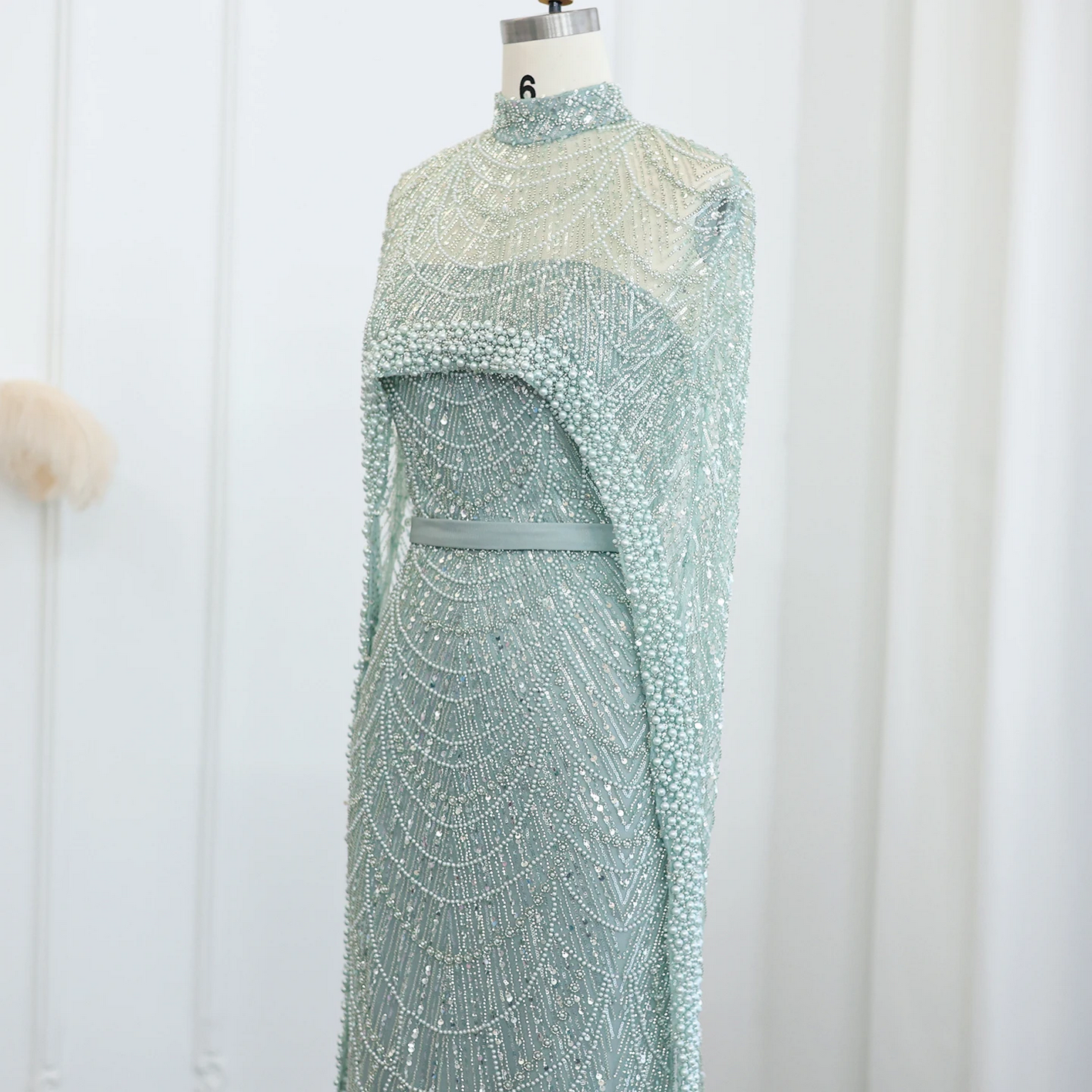 Luxury Pearls Dubai Evening Dresses with Cape