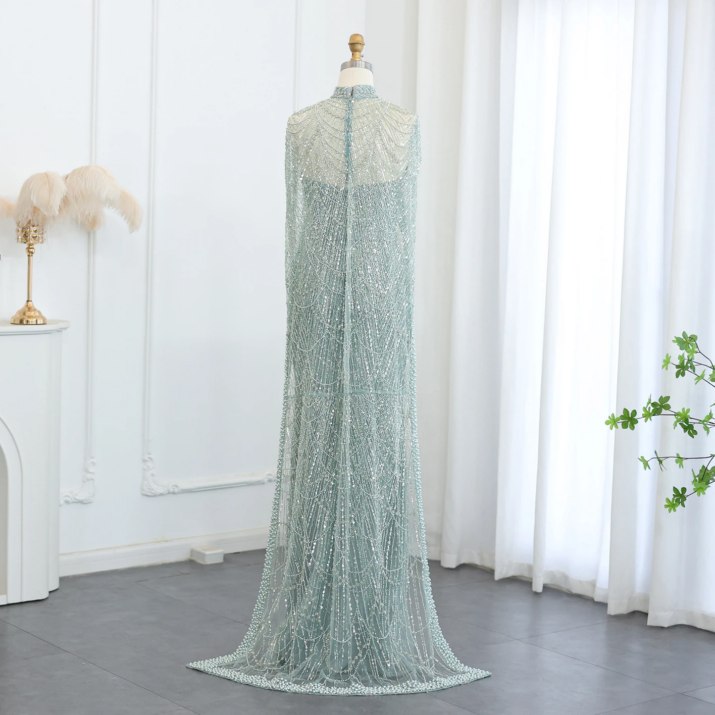 Luxury Pearls Dubai Evening Dresses with Cape