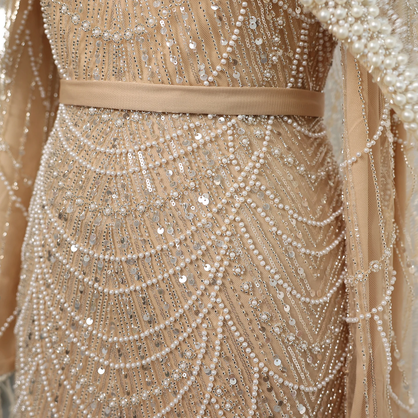 Luxury Pearls Dubai Evening Dresses with Cape