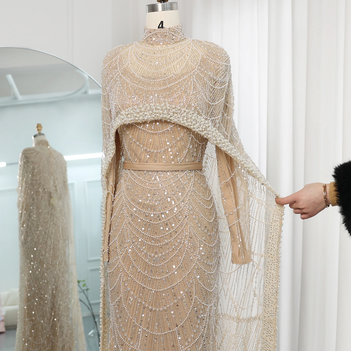 Luxury Pearls Dubai Evening Dresses with Cape