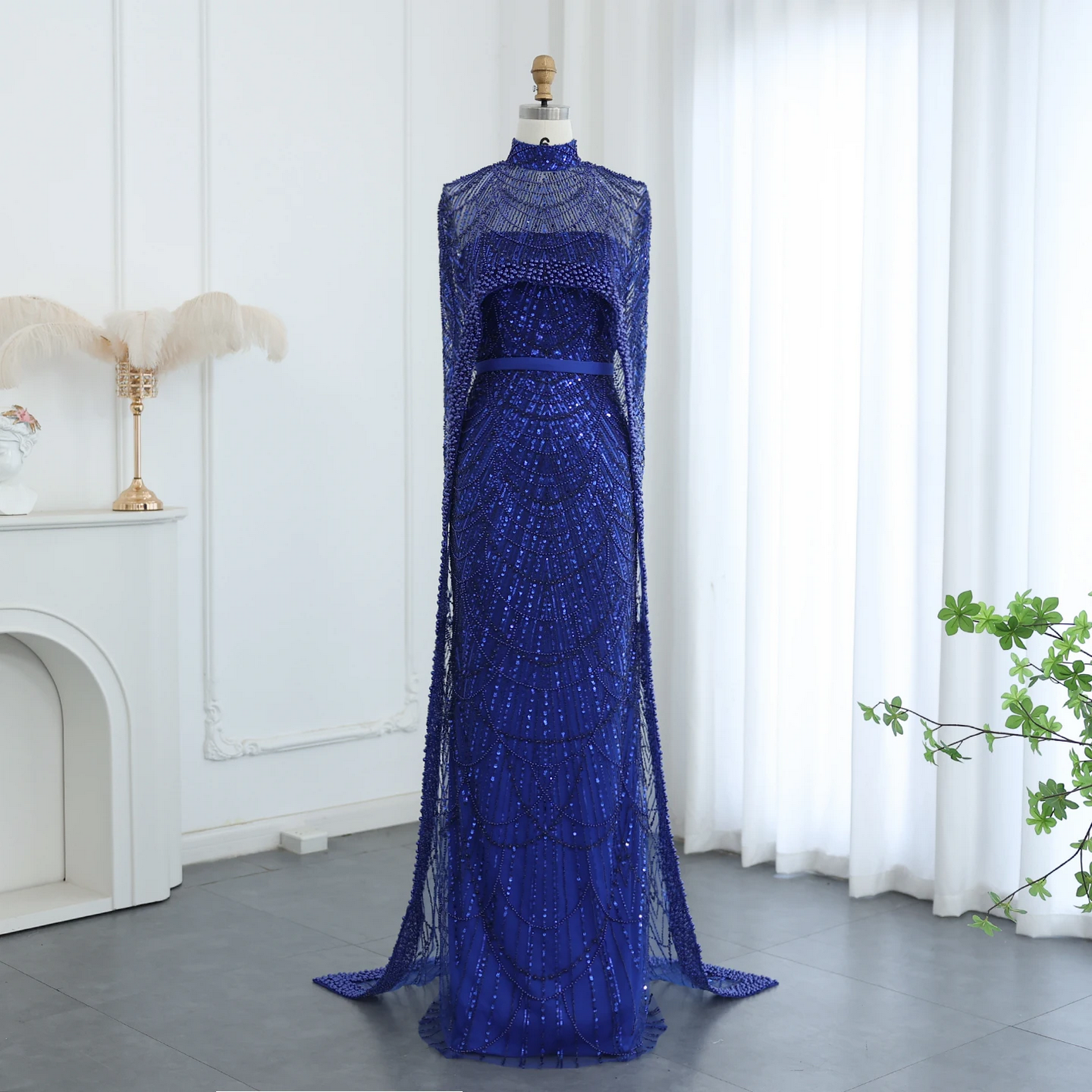 Luxury Pearls Dubai Evening Dresses with Cape