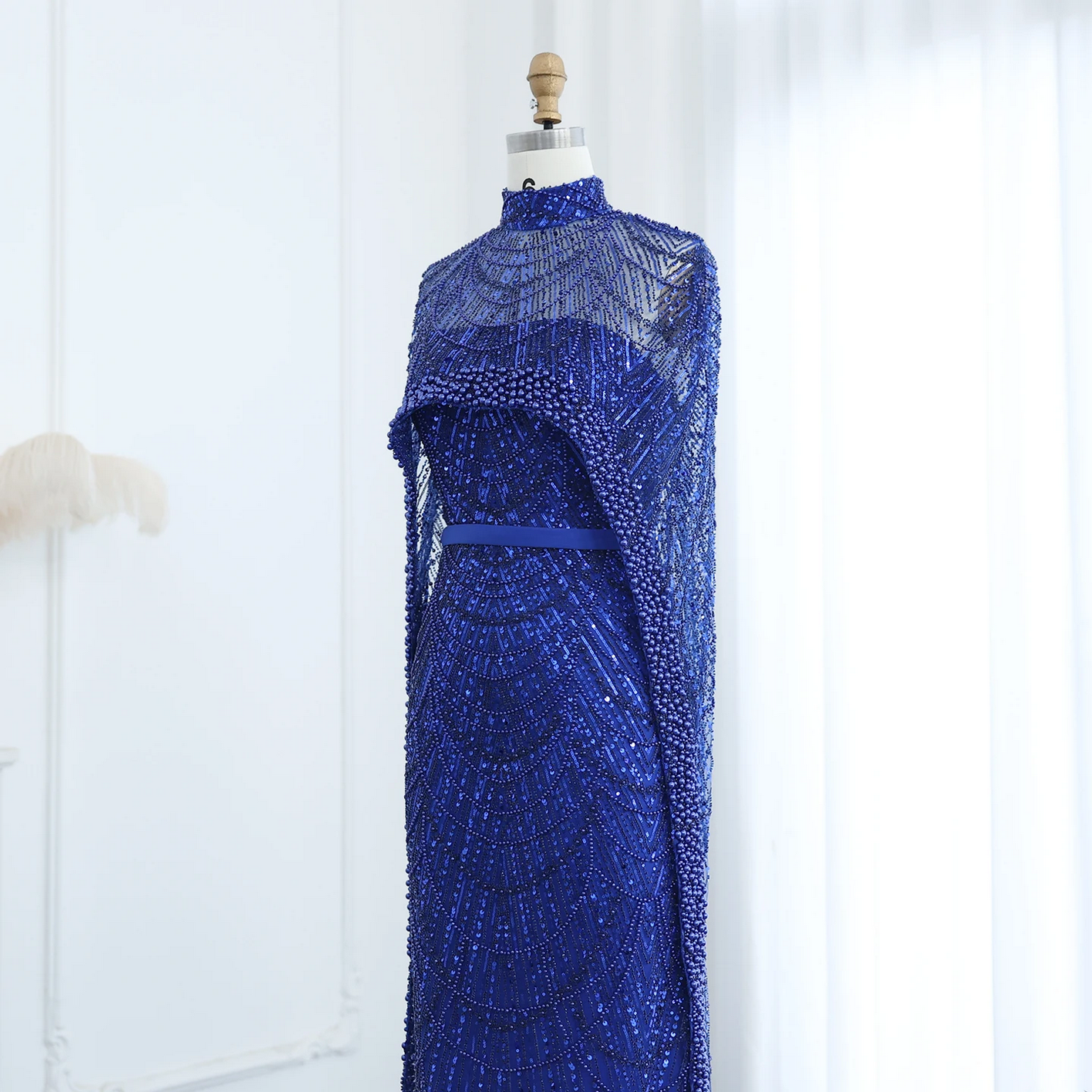 Luxury Pearls Dubai Evening Dresses with Cape