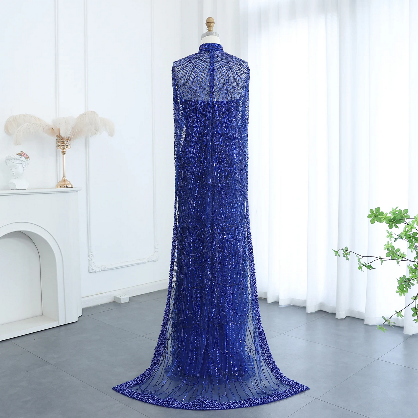 Luxury Pearls Dubai Evening Dresses with Cape