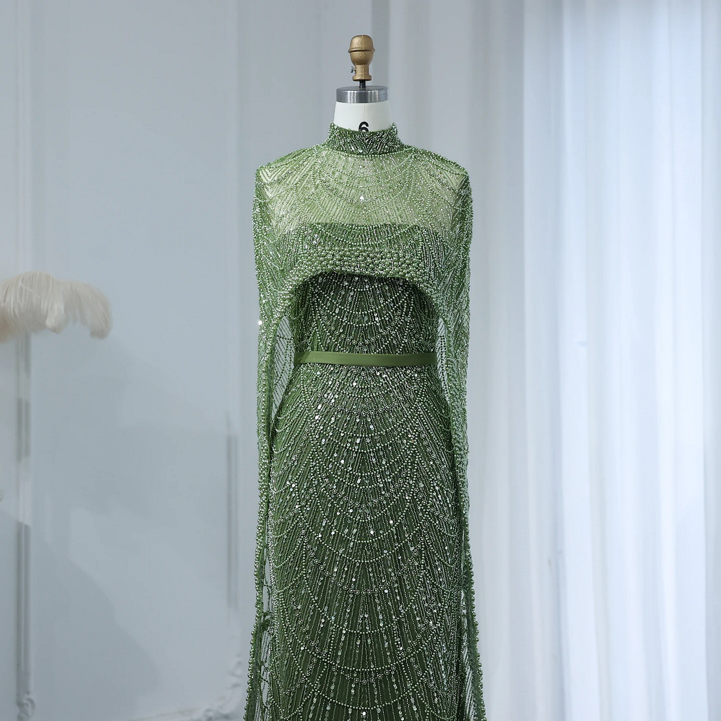 Luxury Pearls Dubai Evening Dresses with Cape