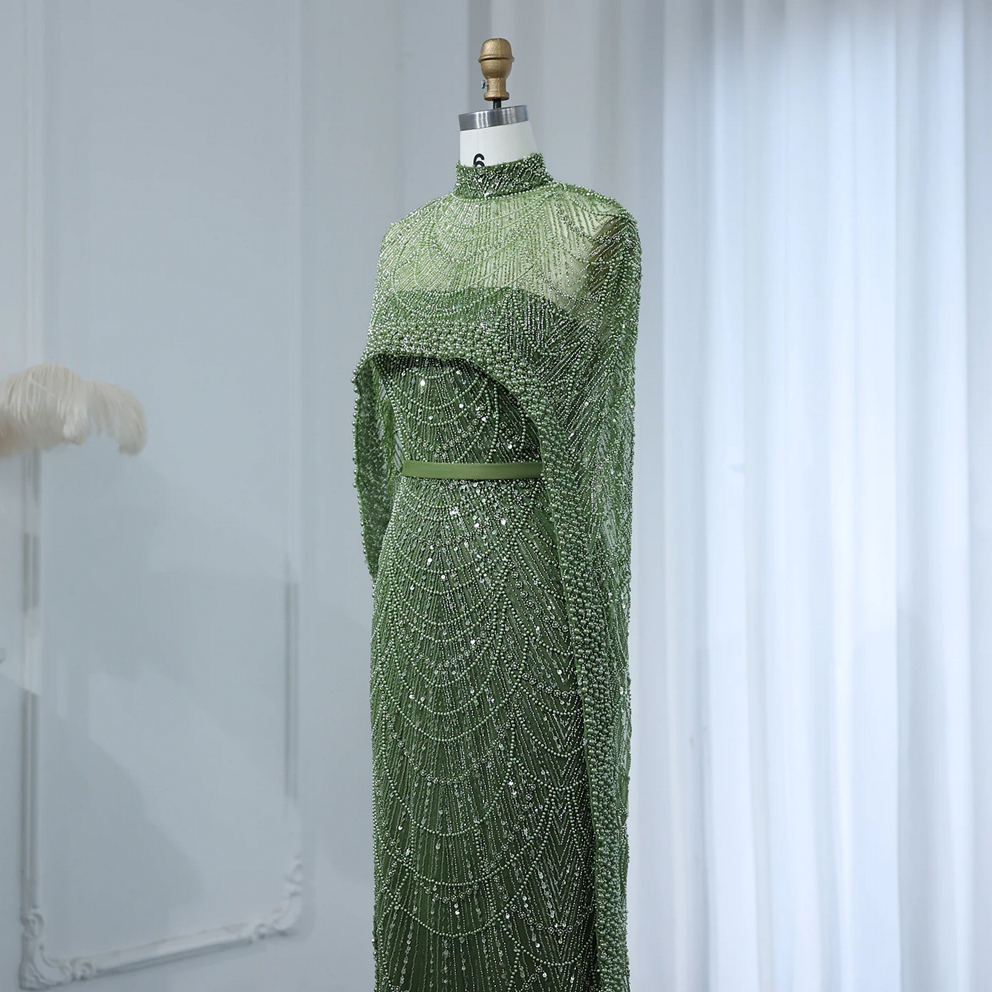 Luxury Pearls Dubai Evening Dresses with Cape