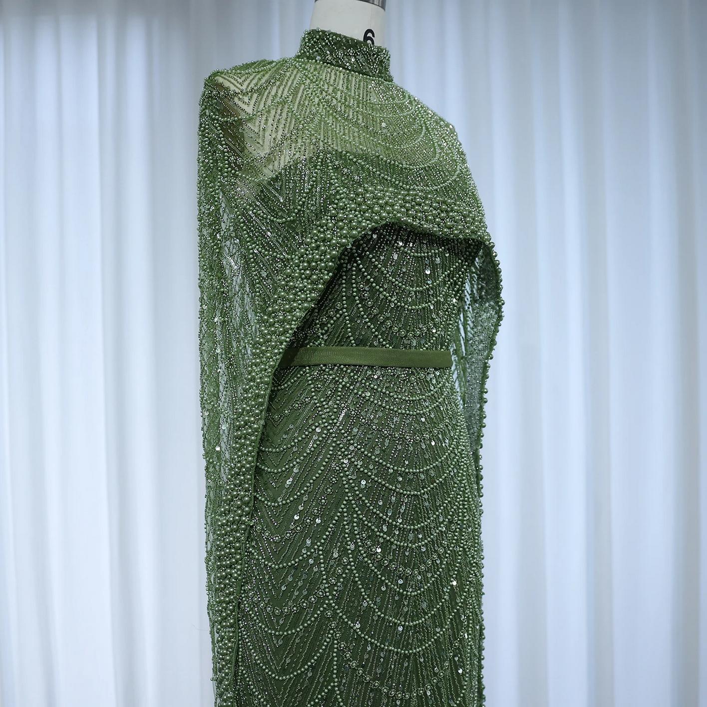 Luxury Pearls Dubai Evening Dresses with Cape