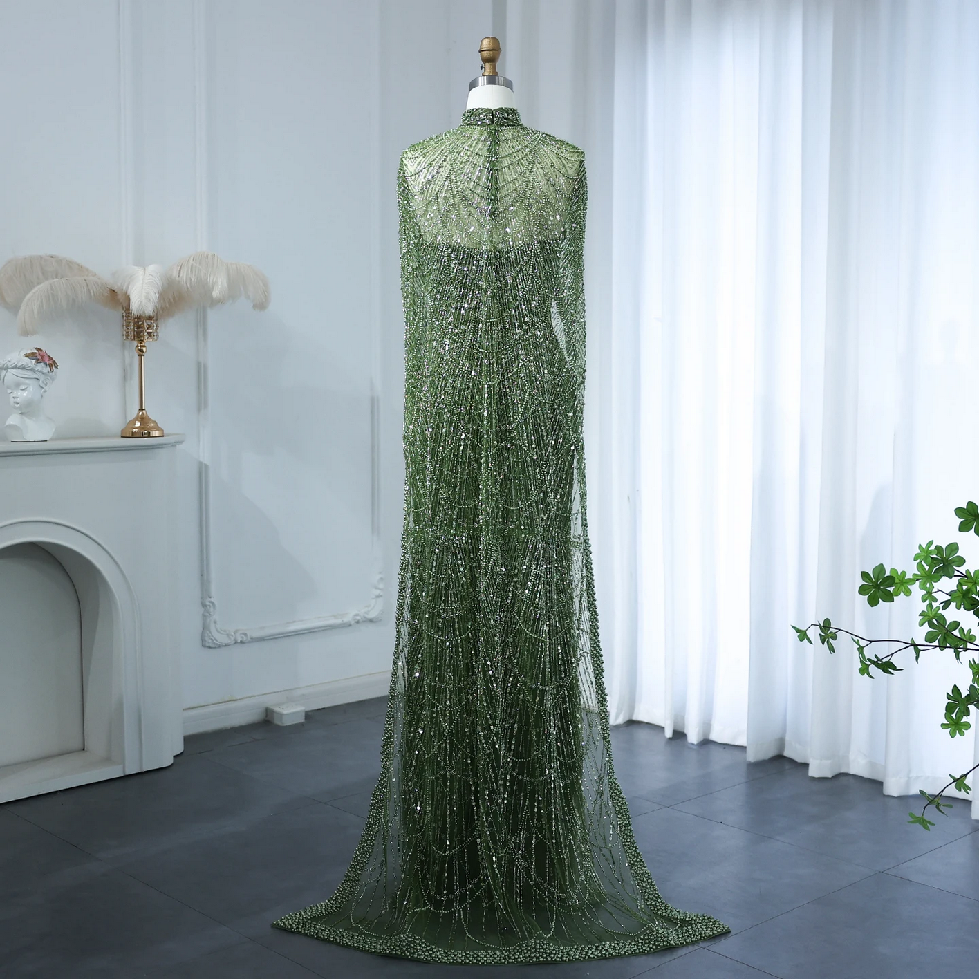 Luxury Pearls Dubai Evening Dresses with Cape