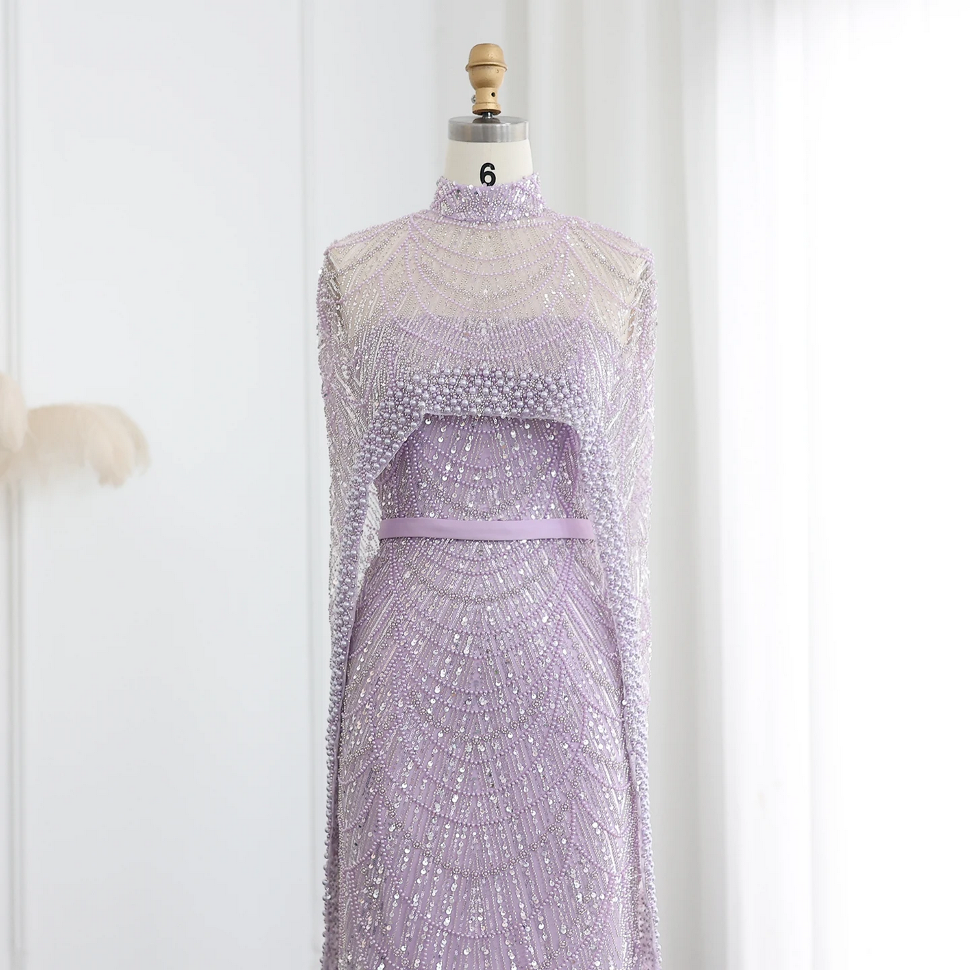 Luxury Pearls Dubai Evening Dresses with Cape